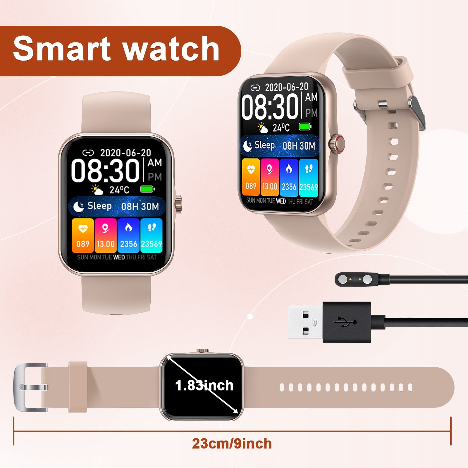 PTHTECHUS 1.83'' Smart Watch for Kids Sport Smartwatch with 37 Sports Modes DIY Watch Touchscreen Phone Calls Music Calculator Excellent Gift for Teenage(Gold) - Image 5