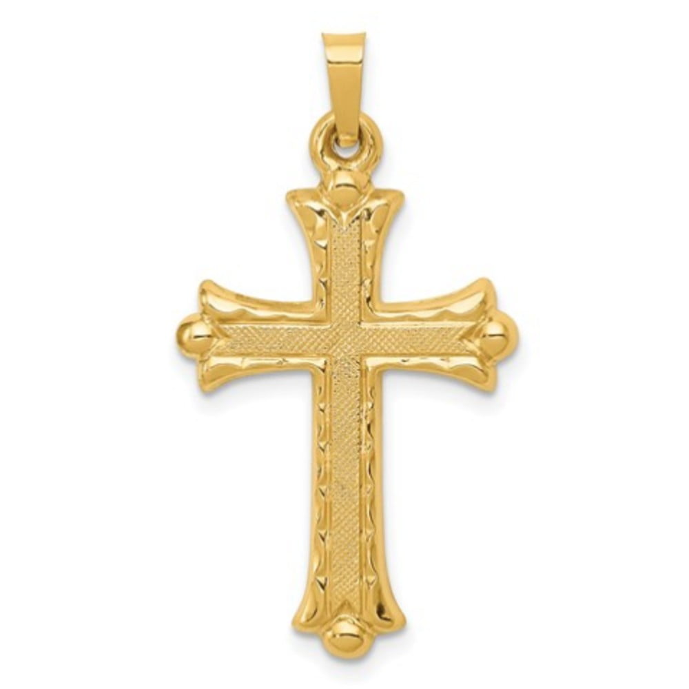 Rand & Paseka Unisex 14 KT Yellow Gold Florentine Cross Religious Pendant, 18” Chain, Fine Jewelry