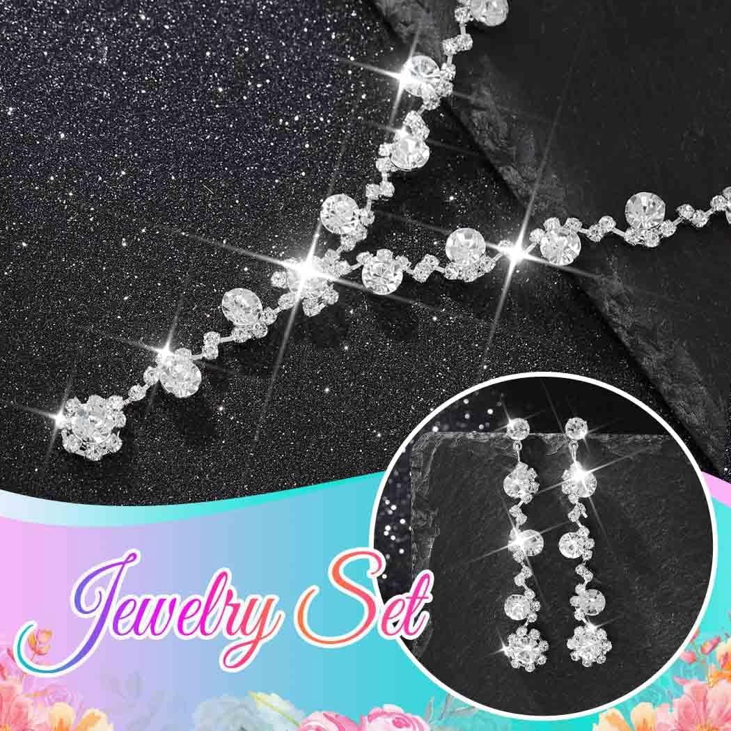 Rhinestone Necklace Set Silver Sparkly Earrings Bracelet Bridal Prom Wedding Jewelry Sets for Women and Bride - Image 2