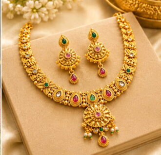 RIVORAH Rajsi Ruby Necklace Set