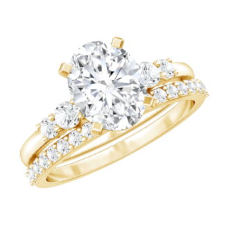 Rosec Jewels 2 Ct Oval Lab Grown Diamond Engagement Ring with Wedding Band (EF-VS Grade) - Bridal Ring Set of 2 - with Jewelry Box, 10K Yellow Gold, US 12.00