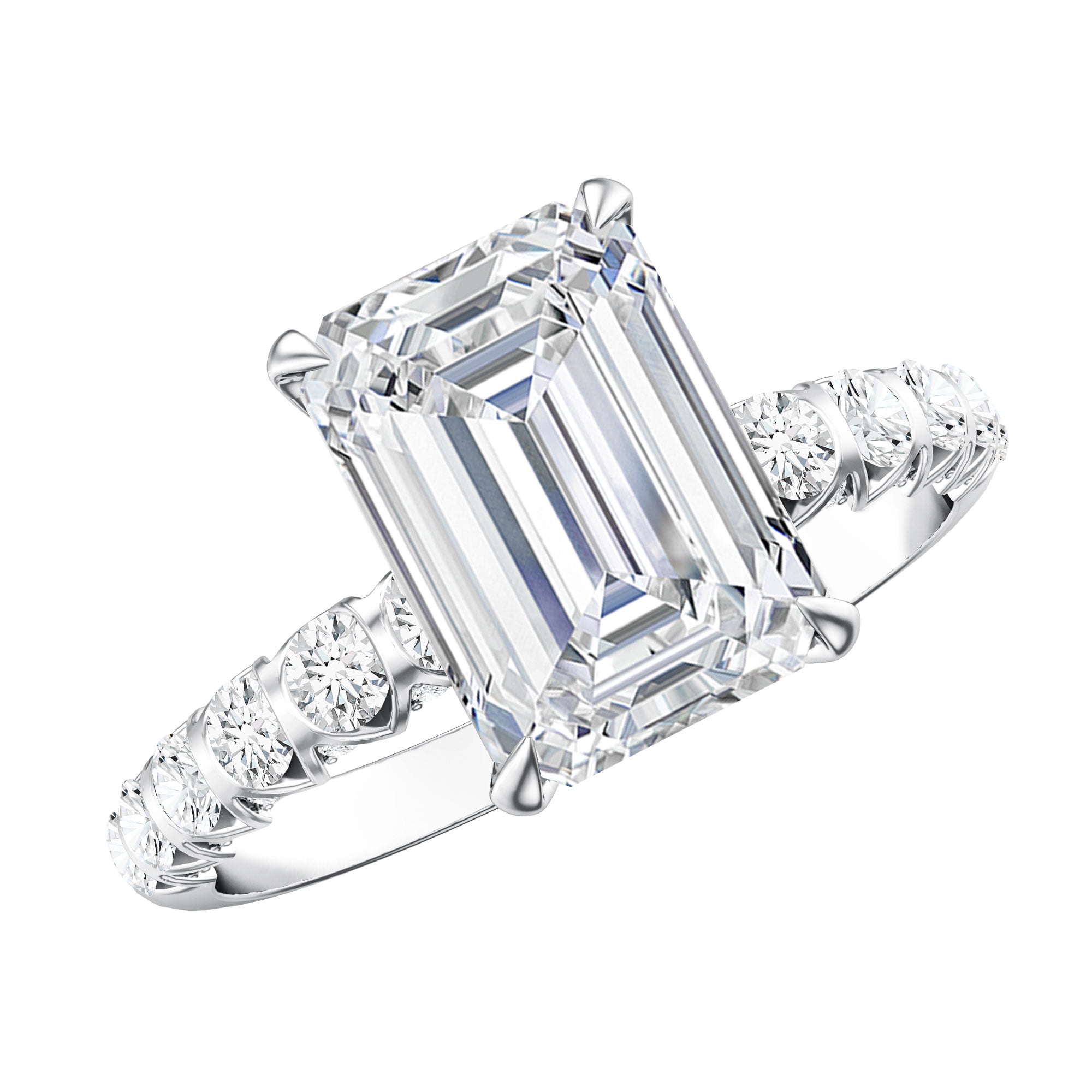 Rosec Jewels IGI Certified Lab Grown Diamond 3 Carat Engagement Ring - Emerald Cut Diamond Ring (E-VS1 Quality) - with Jewelry Box, 925 Sterling Silver, US 4.00