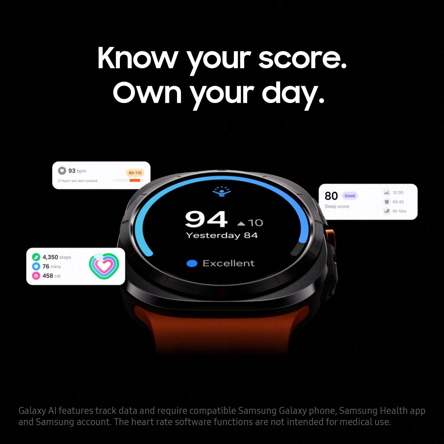 Samsung Galaxy Watch Ultra 47mm LTE Titanium Smart Watch, Titanium Gray, Orange Band - Image 3