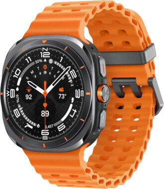 Samsung Galaxy Watch Ultra 47mm LTE Titanium Smart Watch, Titanium Gray, Orange Band
