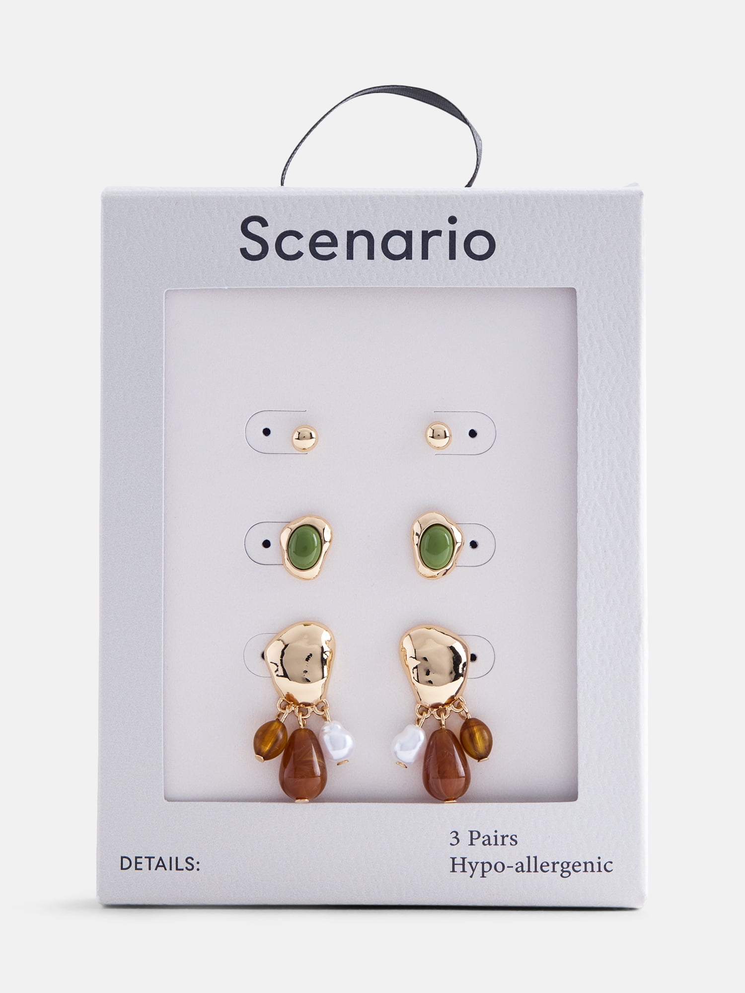 Scenario Women's Gold-Tone Stud and Drop Earrings Set, 3-Pair - Image 4