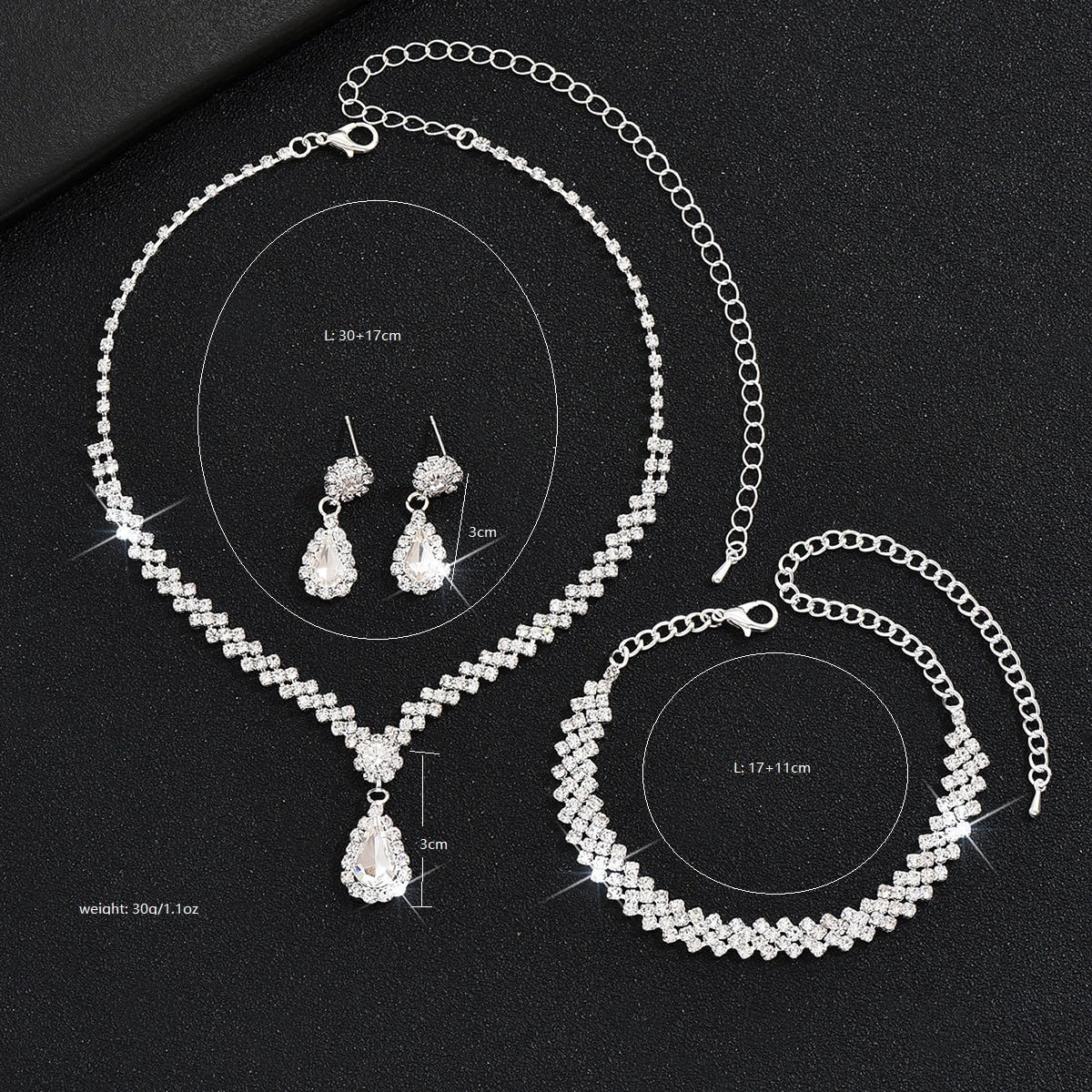 Sdmnsg-T Bride Silver Bridal Necklace Earrings Set Crystal Wedding Jewelry Set Rhinestone Choker Necklace for Women and Brides - Image 5