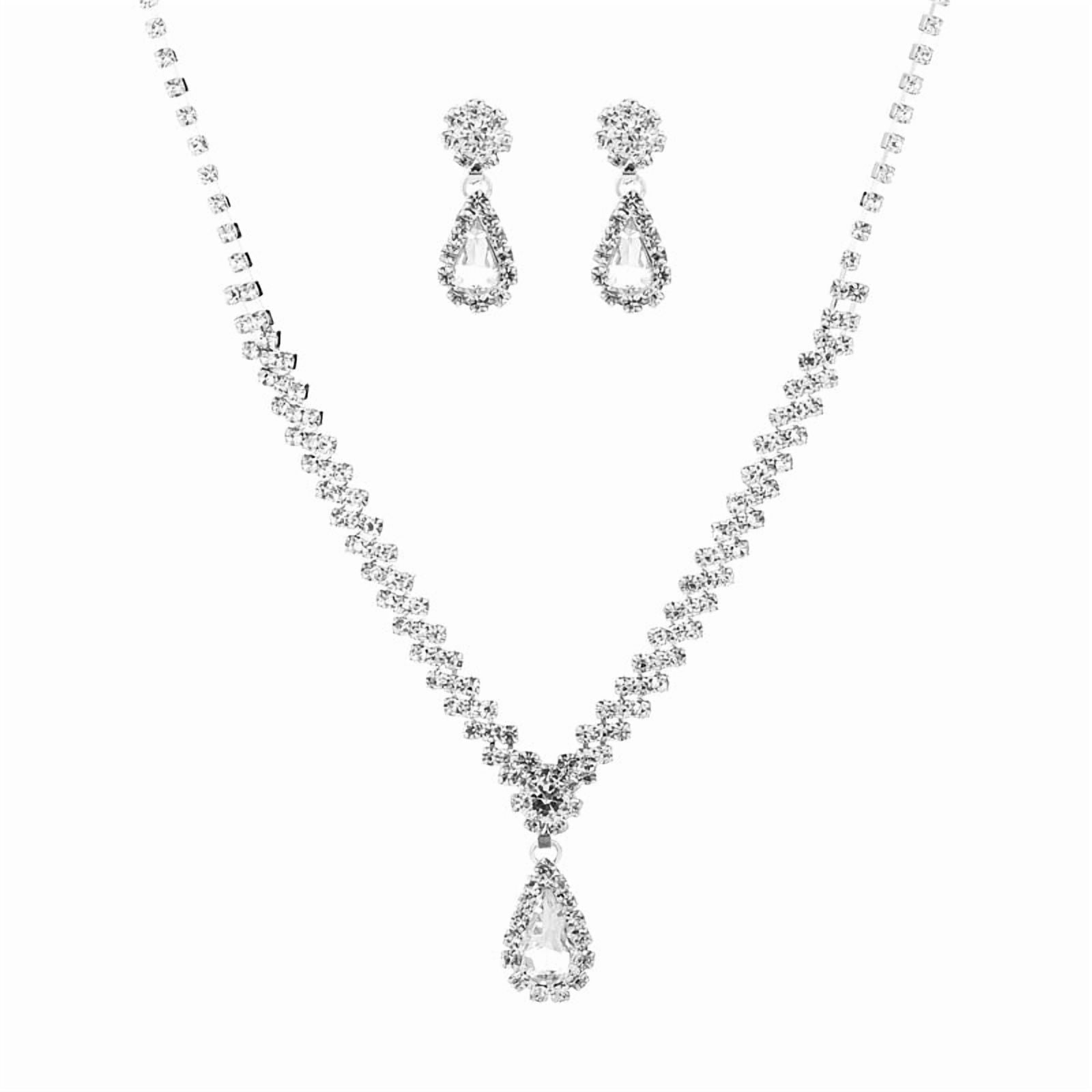 Sdmnsg-T Bride Silver Bridal Necklace Earrings Set Crystal Wedding Jewelry Set Rhinestone Choker Necklace for Women and Brides - Image 4