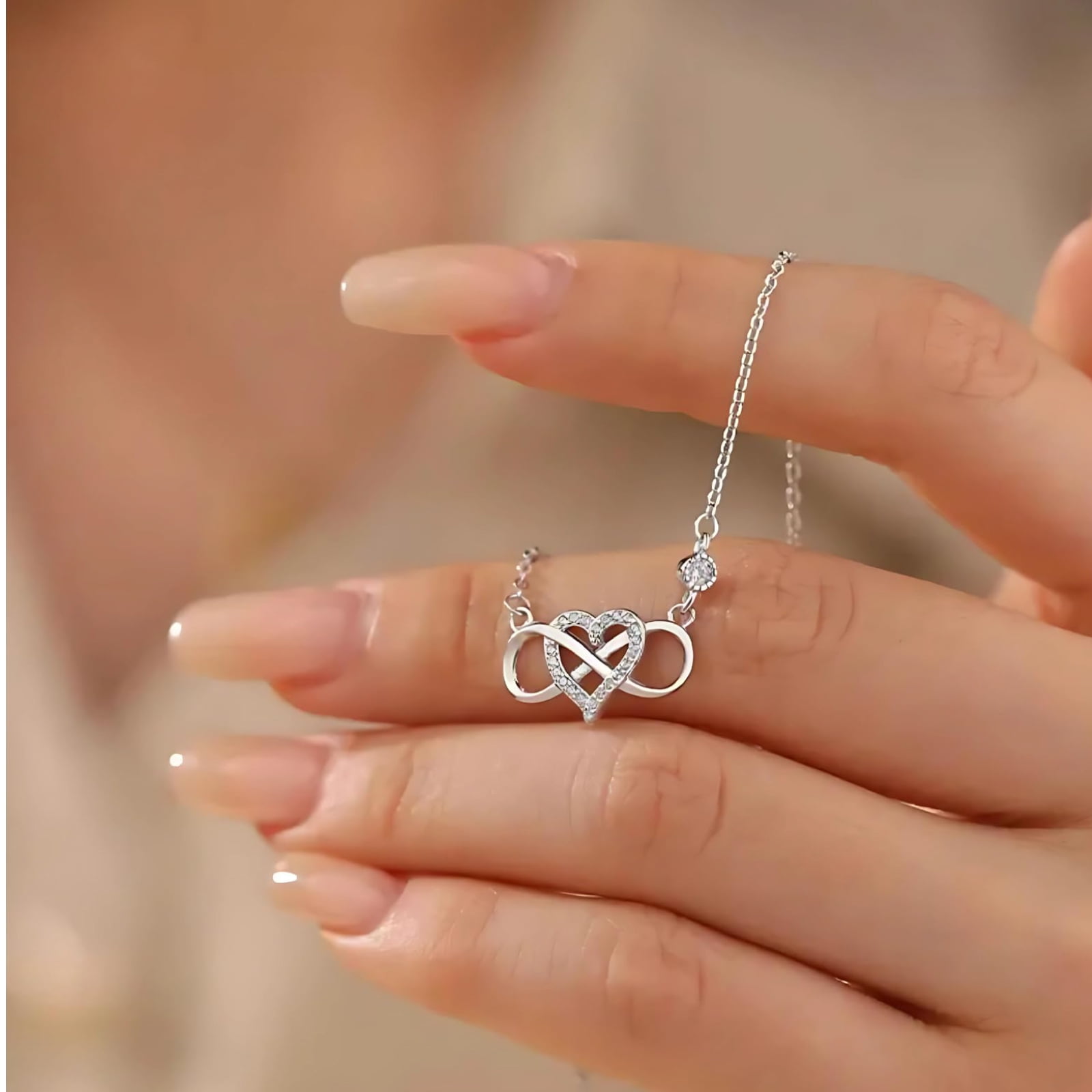SFTING Infinity Heart Pendant Necklace 925 Sterling Silver Cubic Zirconia Jewelry Gift for Women - Image 2