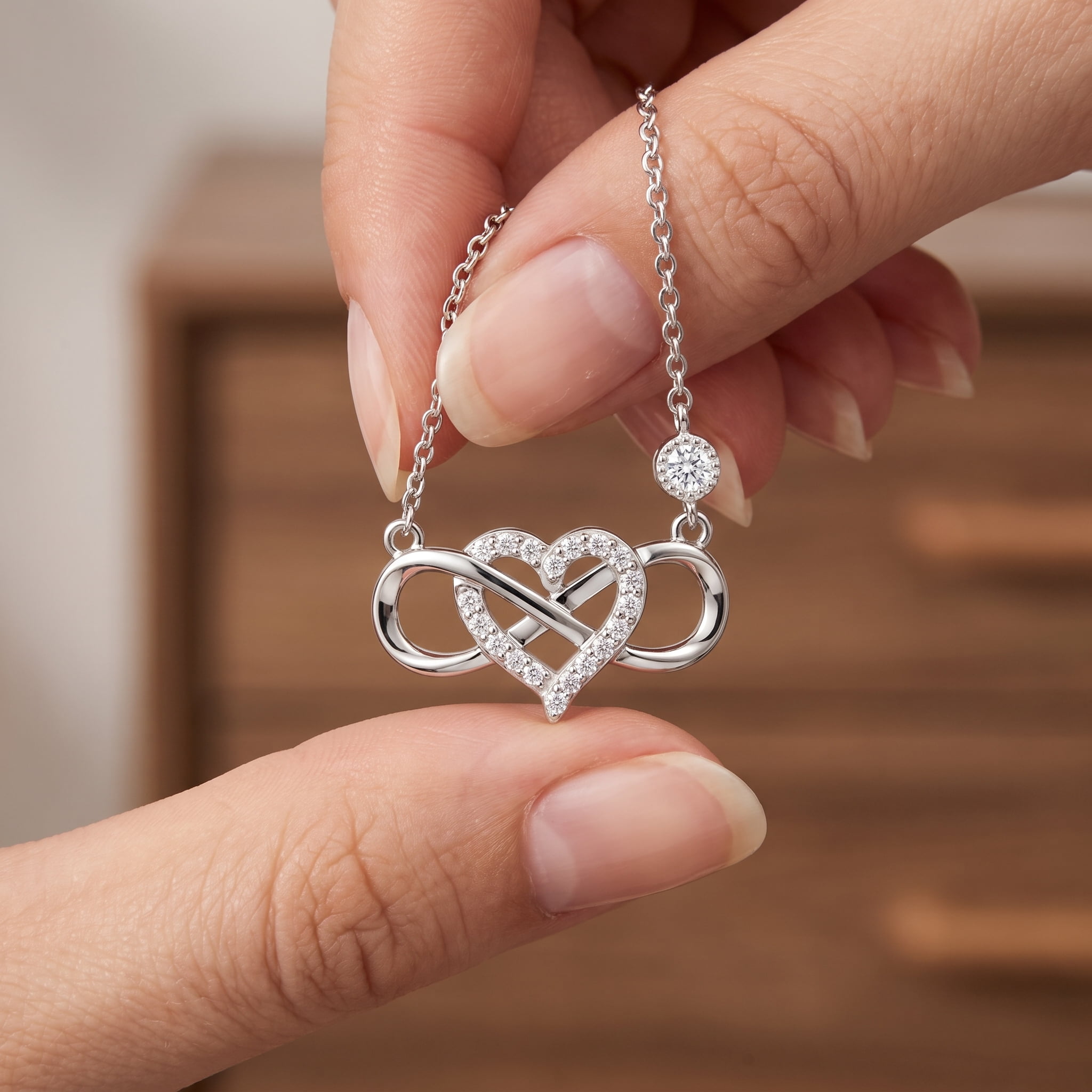 SFTING Infinity Heart Pendant Necklace 925 Sterling Silver Cubic Zirconia Jewelry Gift for Women - Image 3