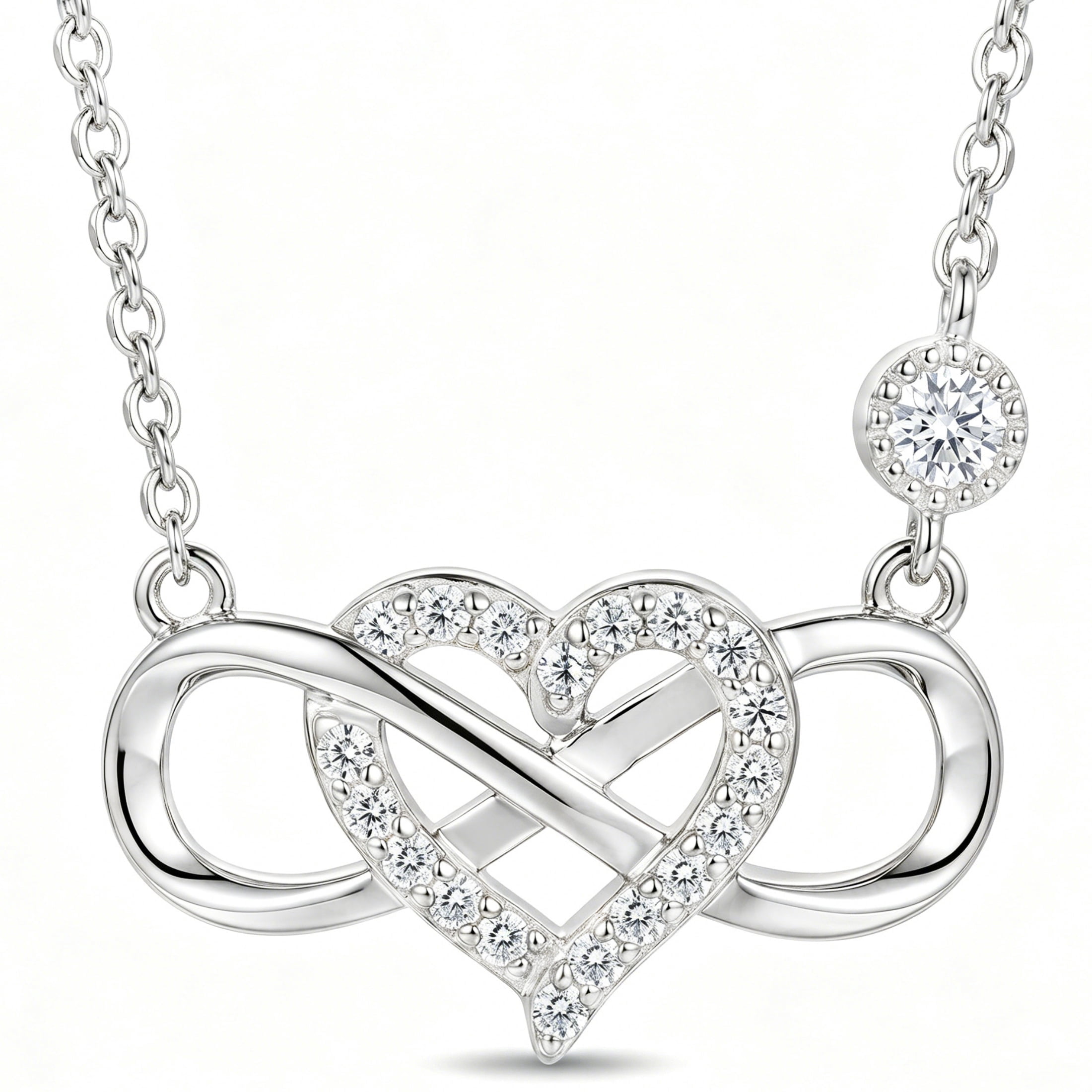 SFTING Infinity Heart Pendant Necklace 925 Sterling Silver Cubic Zirconia Jewelry Gift for Women