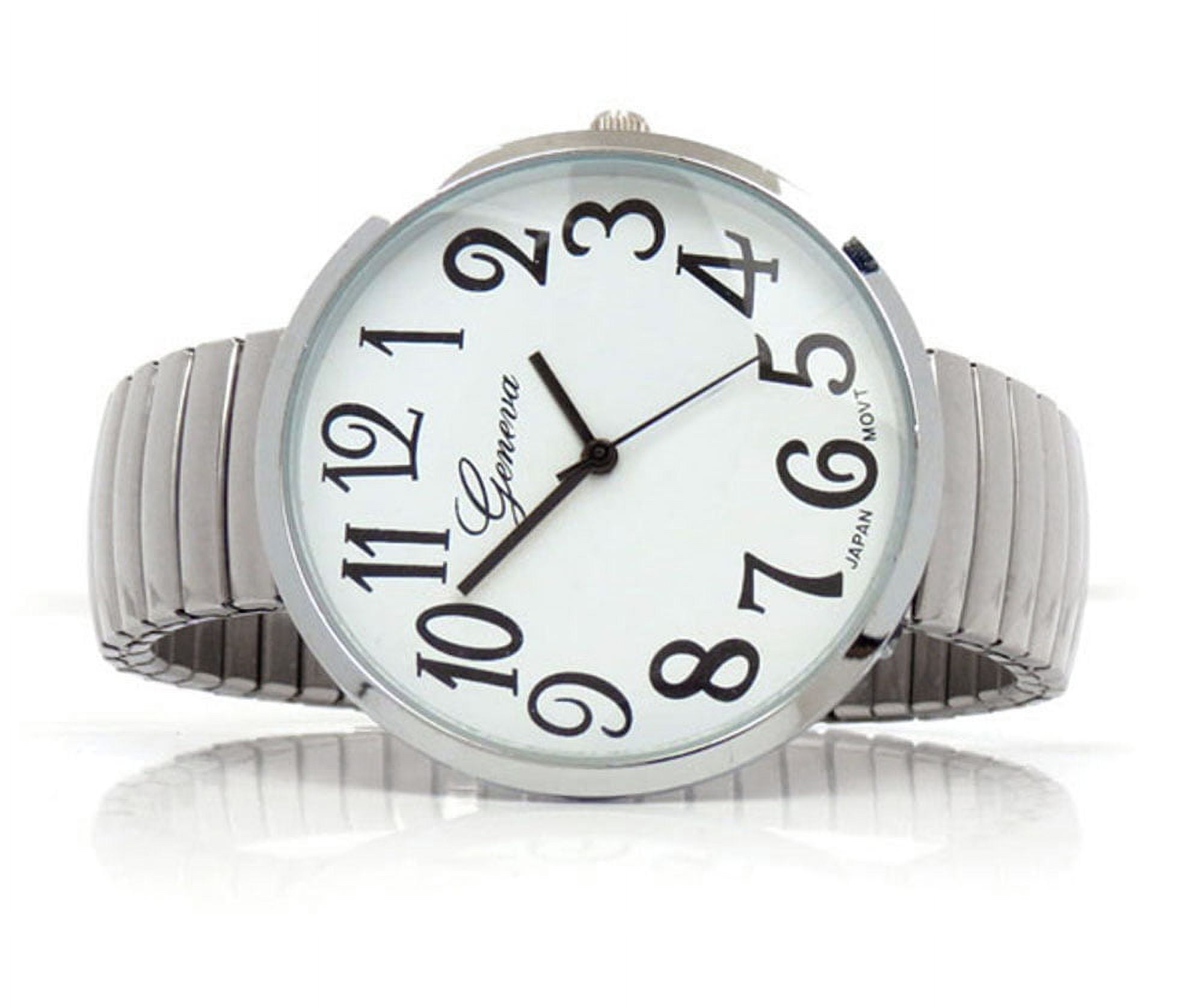 Silver Super Large Face Easy to Read Stretch Band Expansion Watch NIB - Image 2