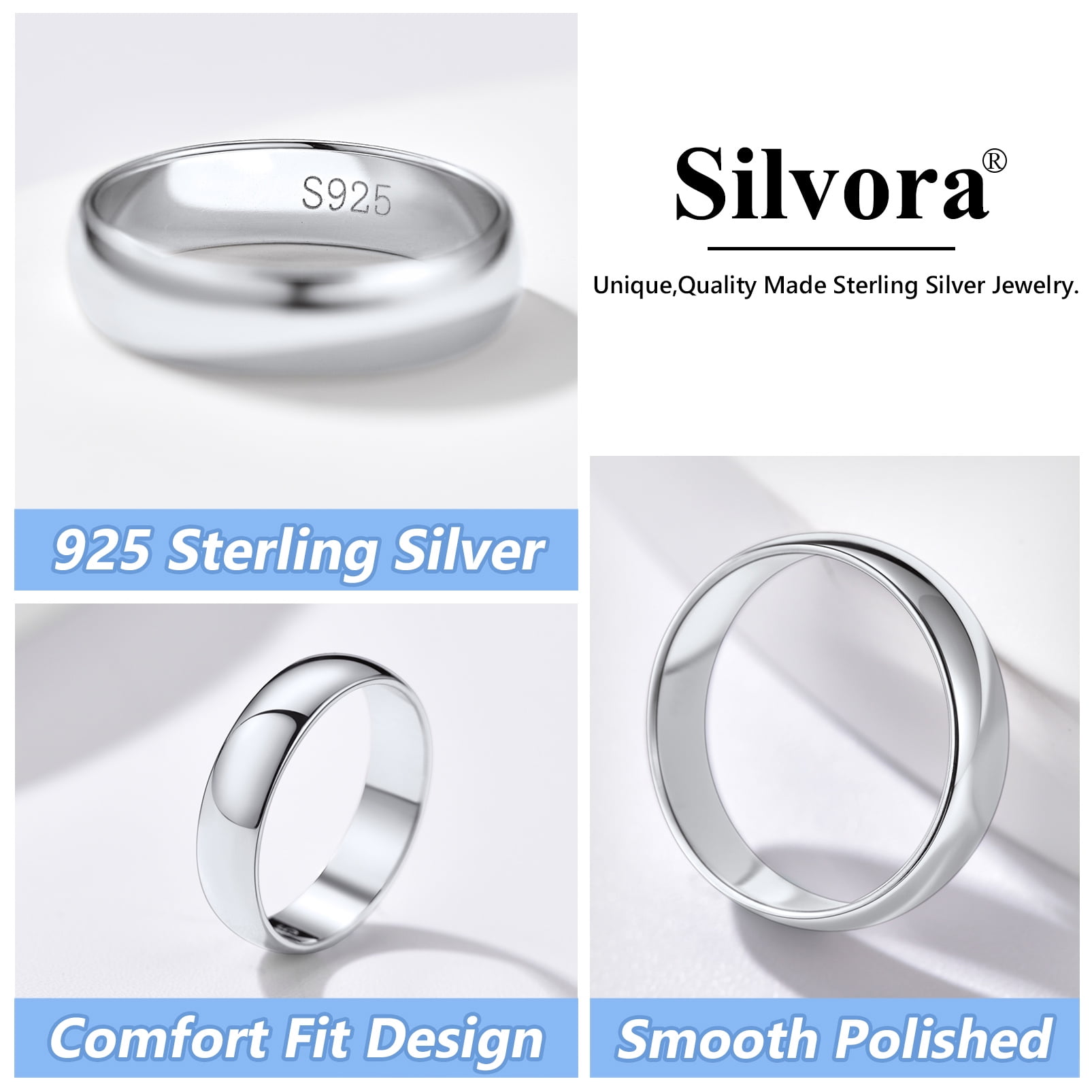 Silvora 925 Sterling Silver Rings for Women Polished 5mm Width Engagement Mens Wedding Band Ring No Tarnish Jewelry Gifts - Image 3