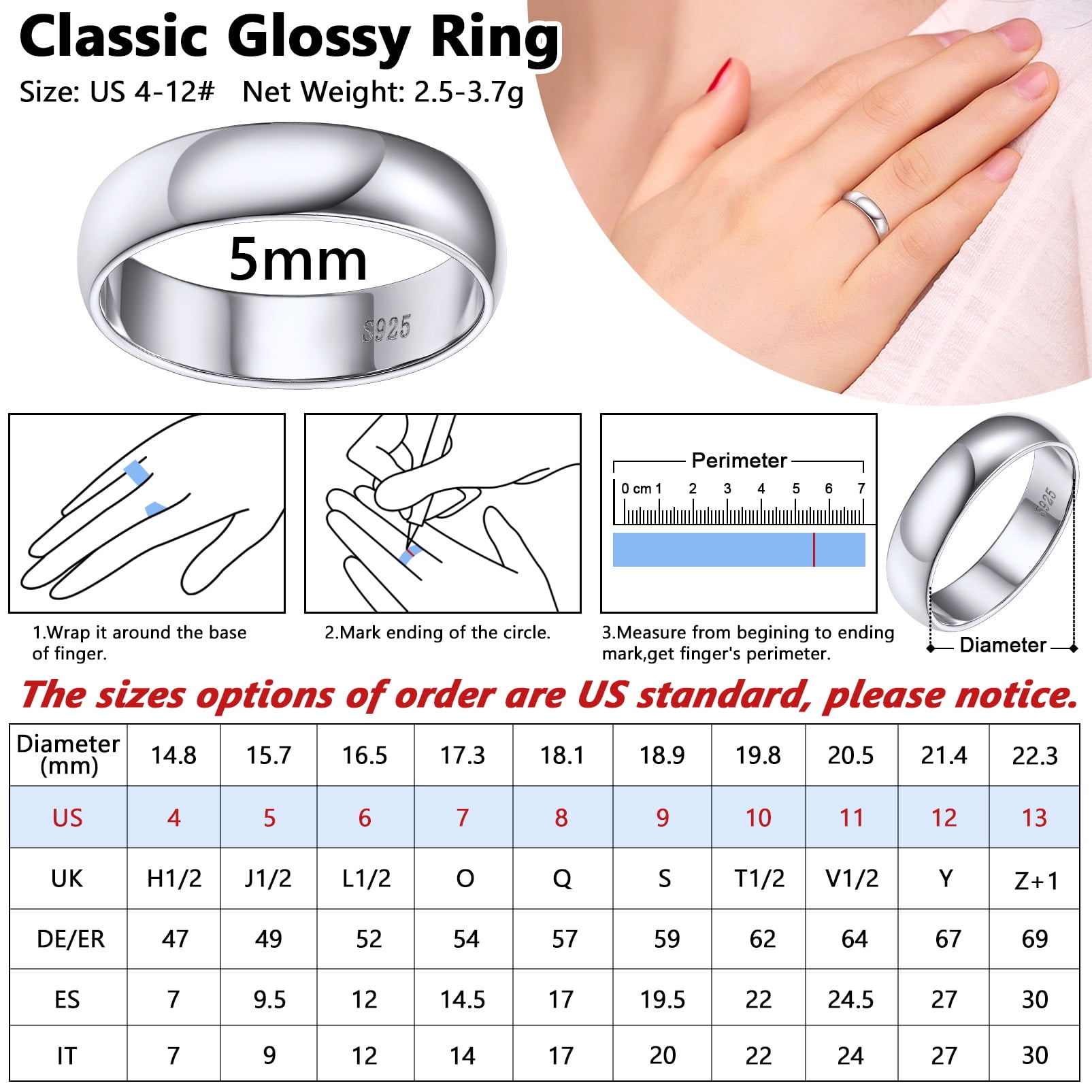 Silvora 925 Sterling Silver Rings for Women Polished 5mm Width Engagement Mens Wedding Band Ring No Tarnish Jewelry Gifts - Image 4