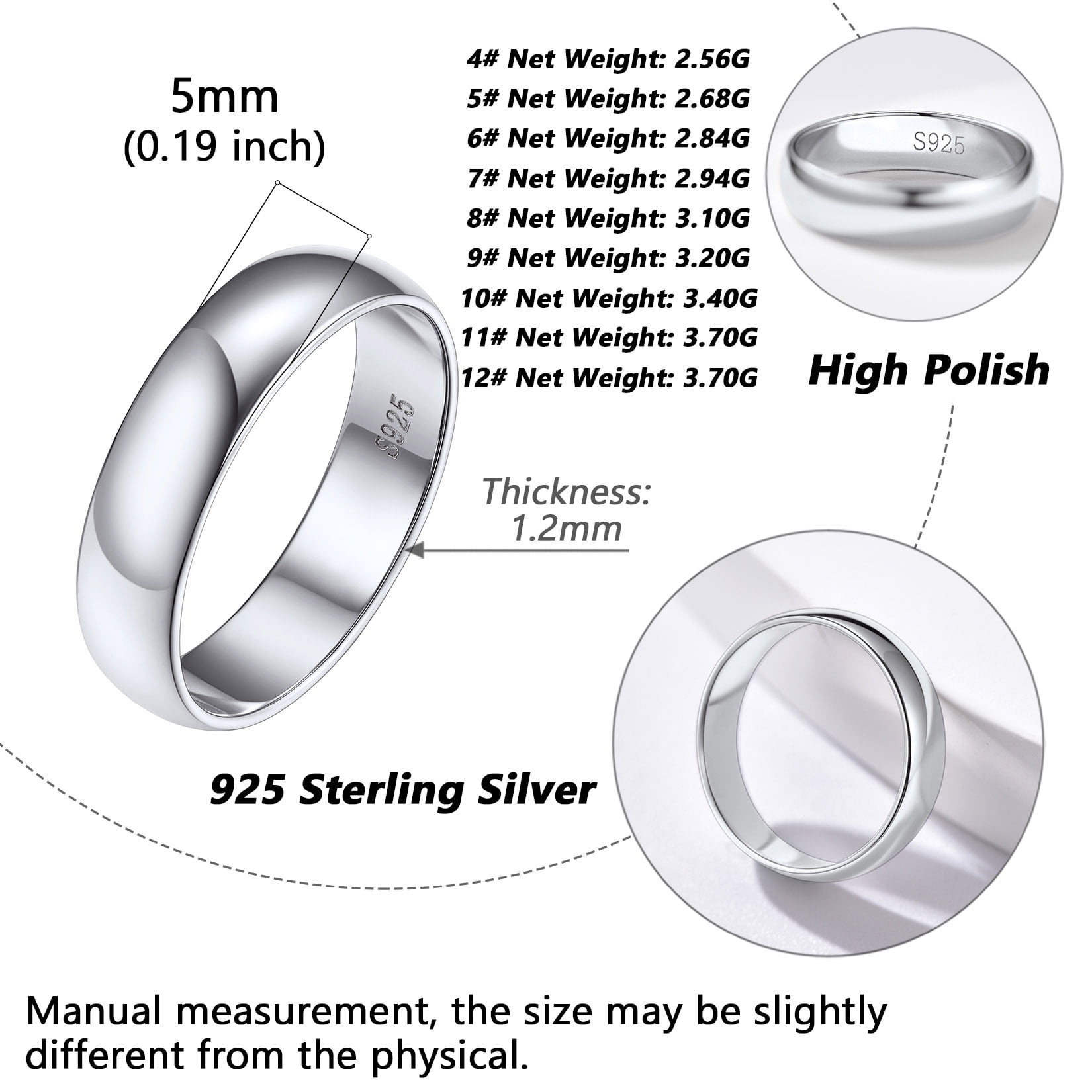 Silvora 925 Sterling Silver Rings for Women Polished 5mm Width Engagement Mens Wedding Band Ring No Tarnish Jewelry Gifts - Image 2