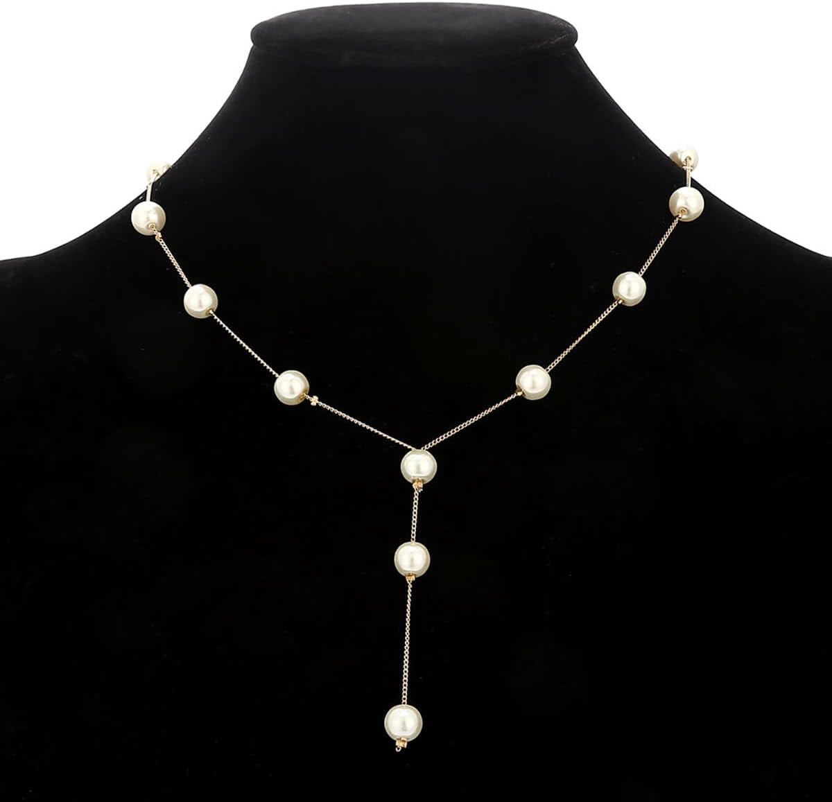 Simulated Pearl Wedding Jewelry Set - Faux Pearl Necklace, Bracelet, Earrings - Adjustable Y-Shaped Necklace - Dainty Bridesmaid Gifts - Image 3