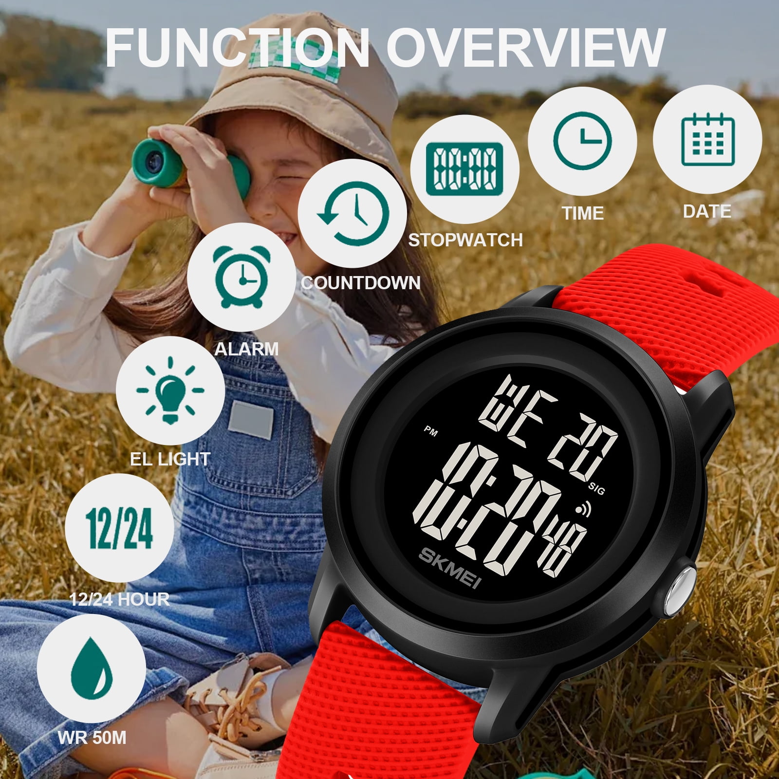 SKMEI Digital Watch, Sports Waterproof Led Watches with Alarm Wrist Watches 5-12 Ages - Image 3
