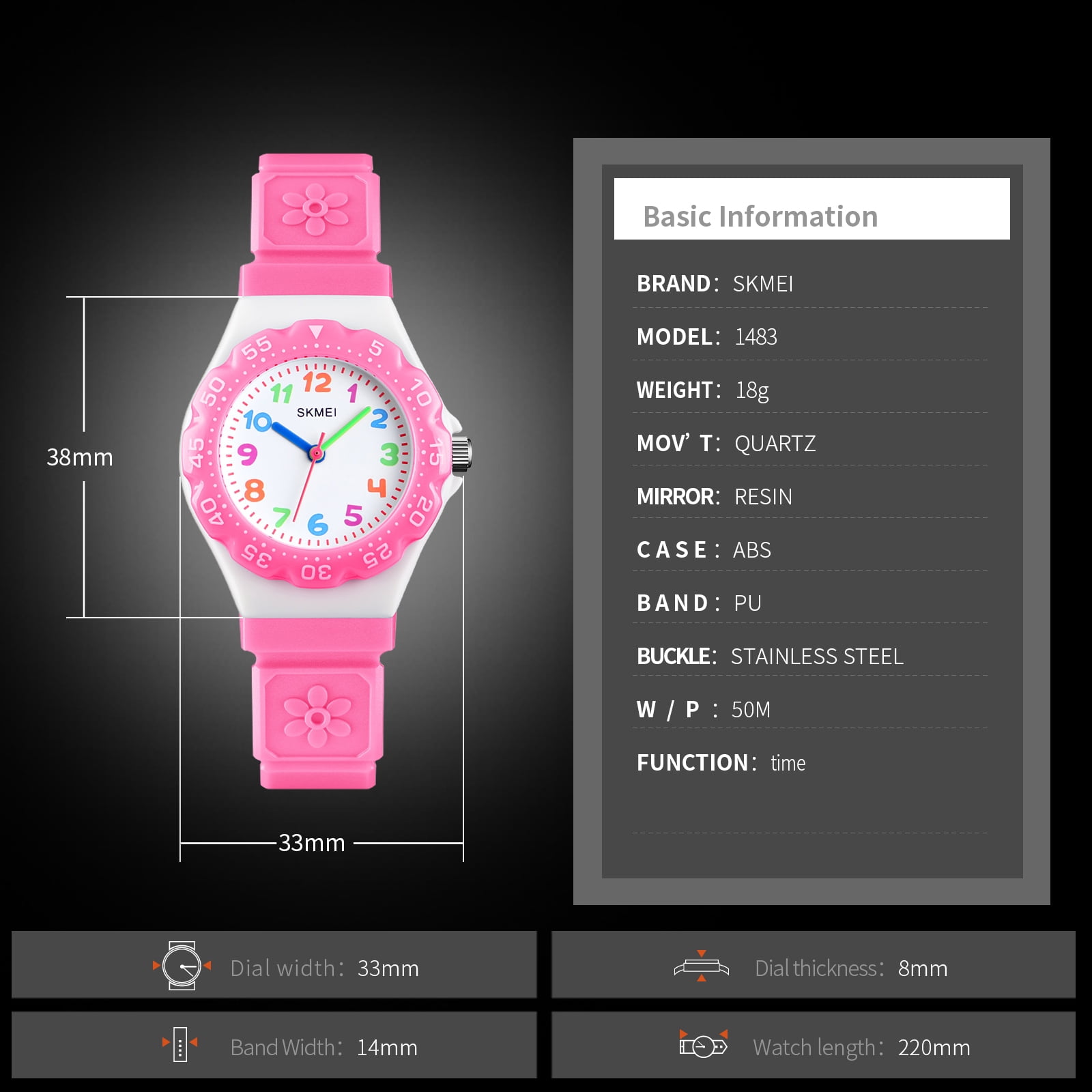 SKMEI Digital Watch, Waterproof Sport Watch, Birthday Gifts for 7-10-12-Year-Old, Pink - Image 4