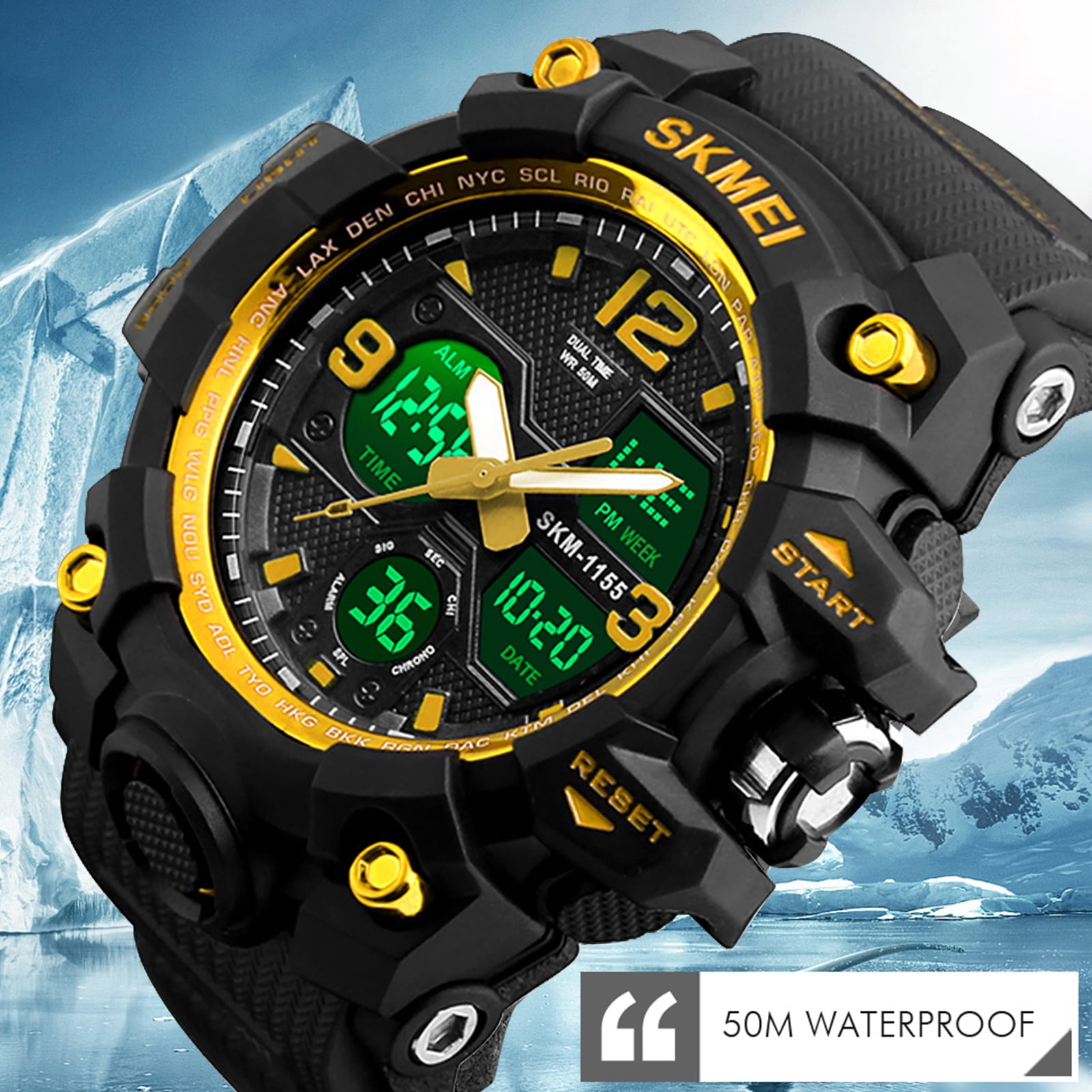 SKMEI Men's Digital Sports Watch, Large Face Military Waterproof Watches for Men with Stopwatch Alarm LED Back Light Sports Watch,Gold - Image 4