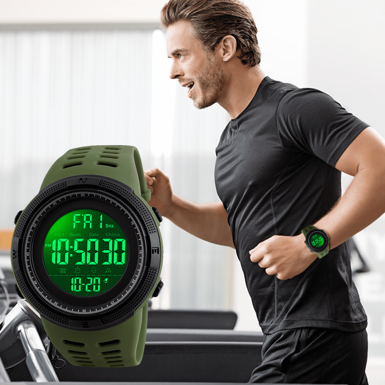 SKMEI Men's Watch Waterproof Digital Sport Watch Military Digital Watches for men Alarm Back Light Classic Large Face Watch Army Green - Image 5