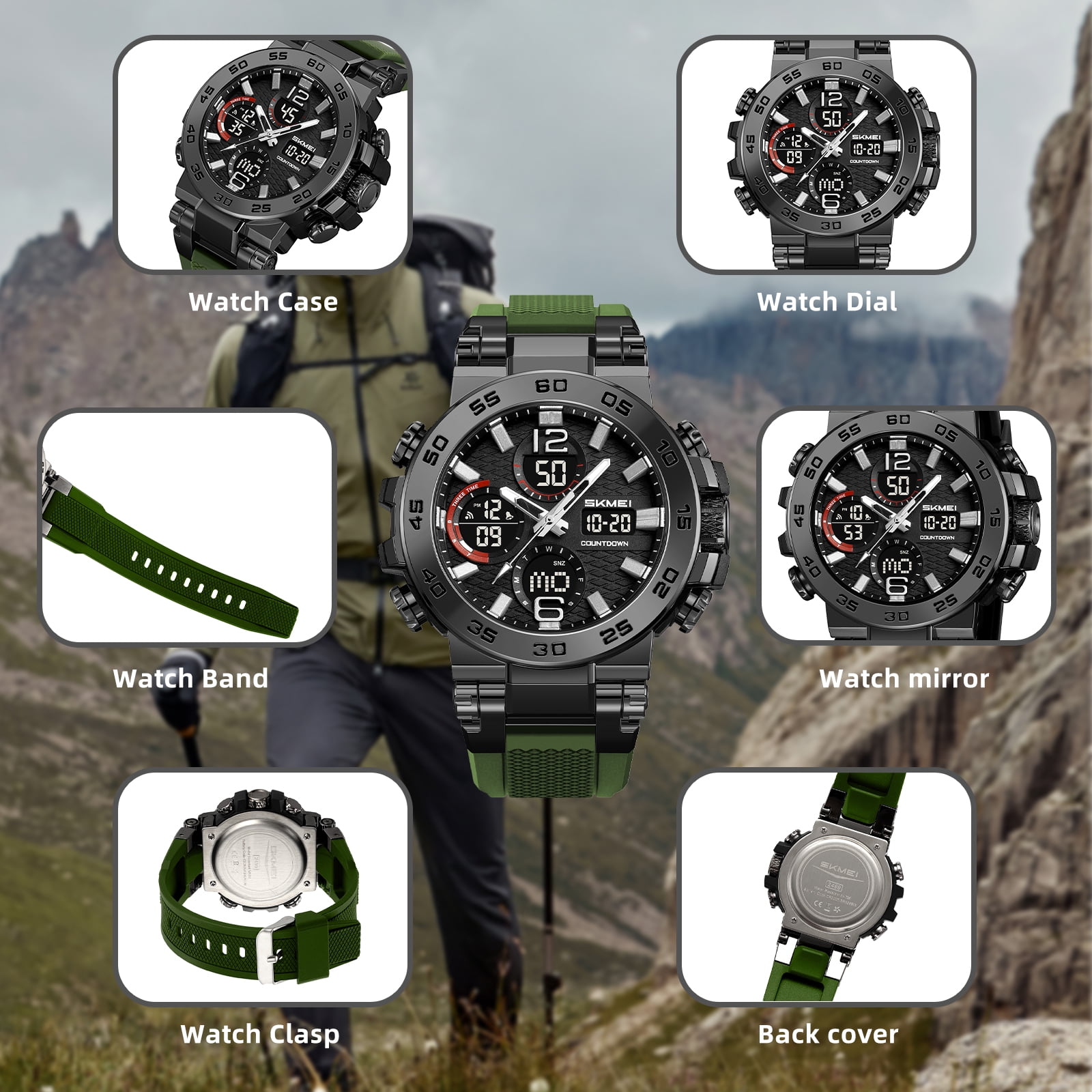 SKMEI Men's Watches Sports Outdoor Waterproof Military Watch Date Multi Function Tactics LED Alarm Stopwatch - Image 5