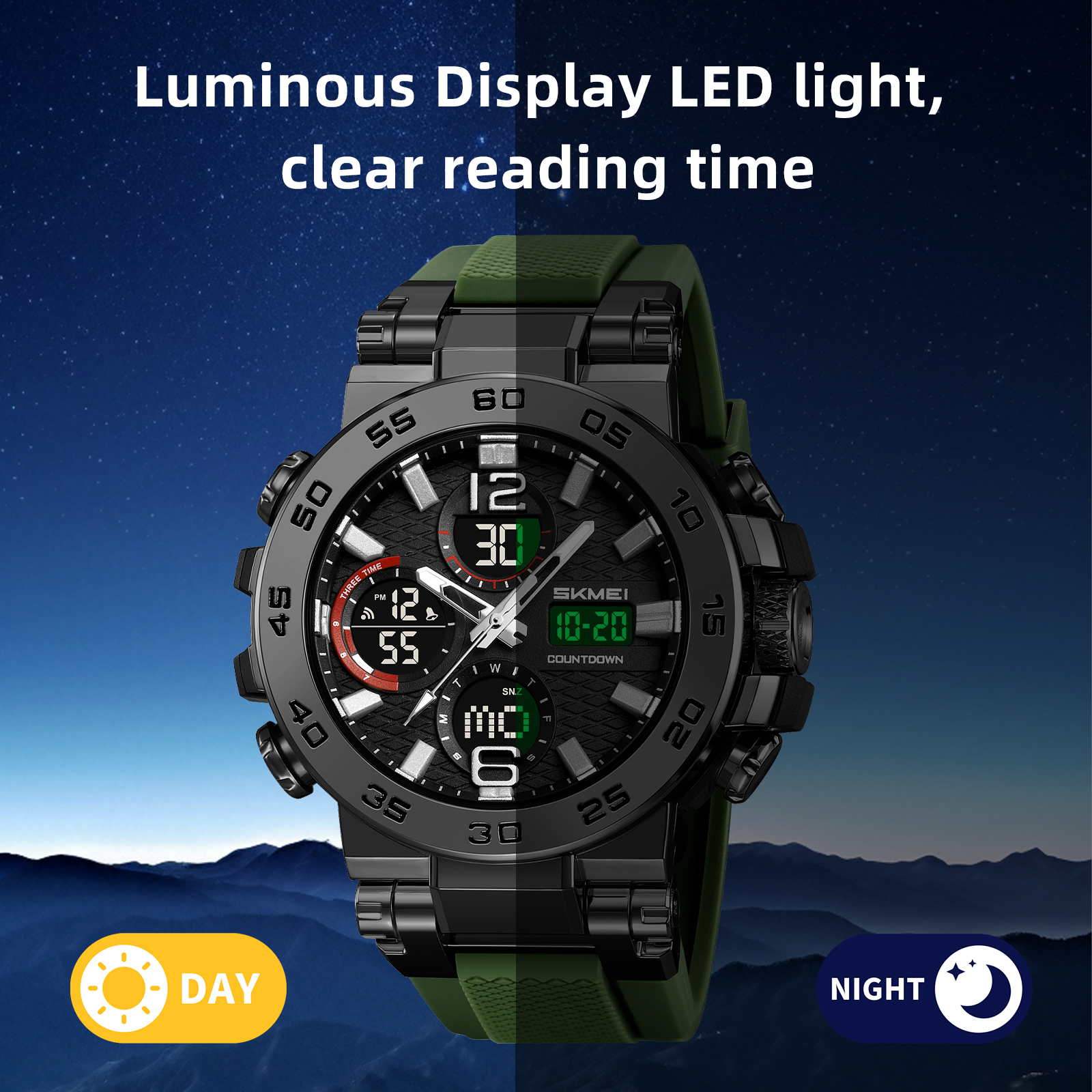 SKMEI Men's Watches Sports Outdoor Waterproof Military Watch Date Multi Function Tactics LED Alarm Stopwatch - Image 4