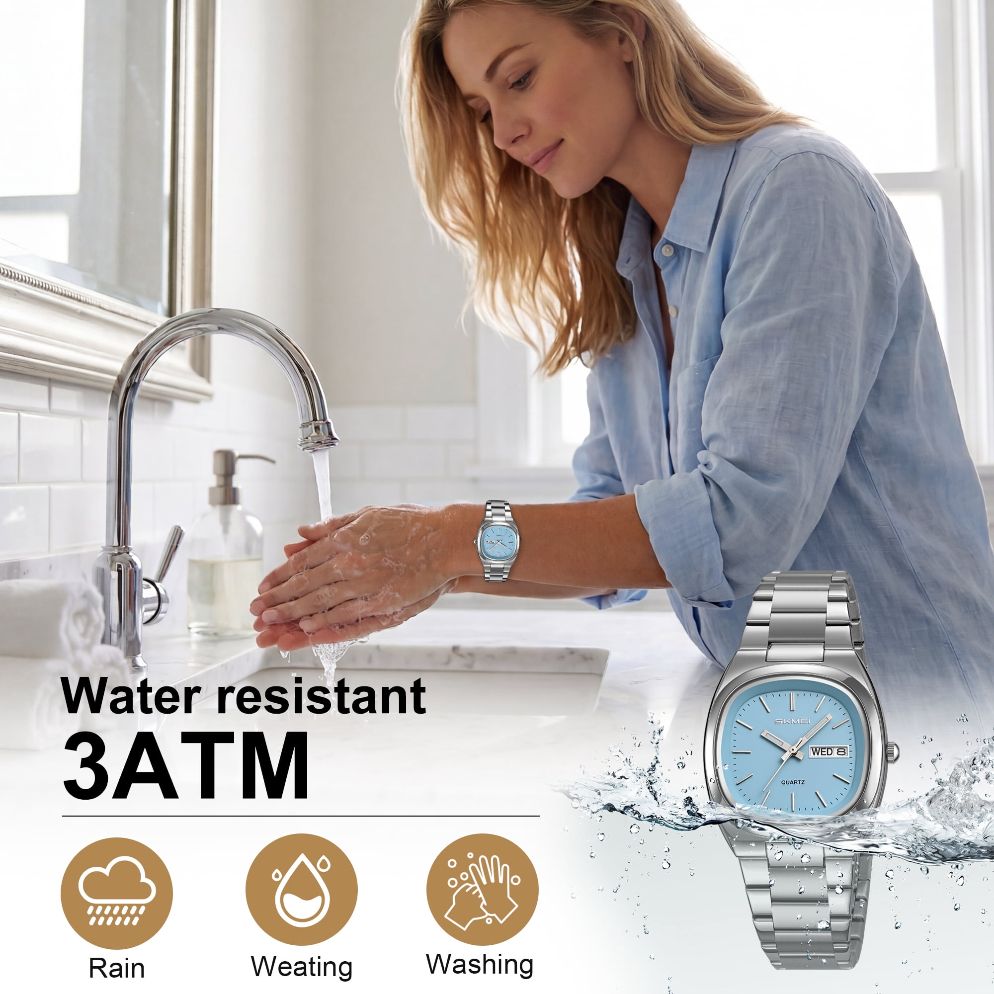 SKMEI Womens Watch Stainless Steel Waterproof Quartz Analog Watches for Women Casual Fashion Wristwatch - Image 5