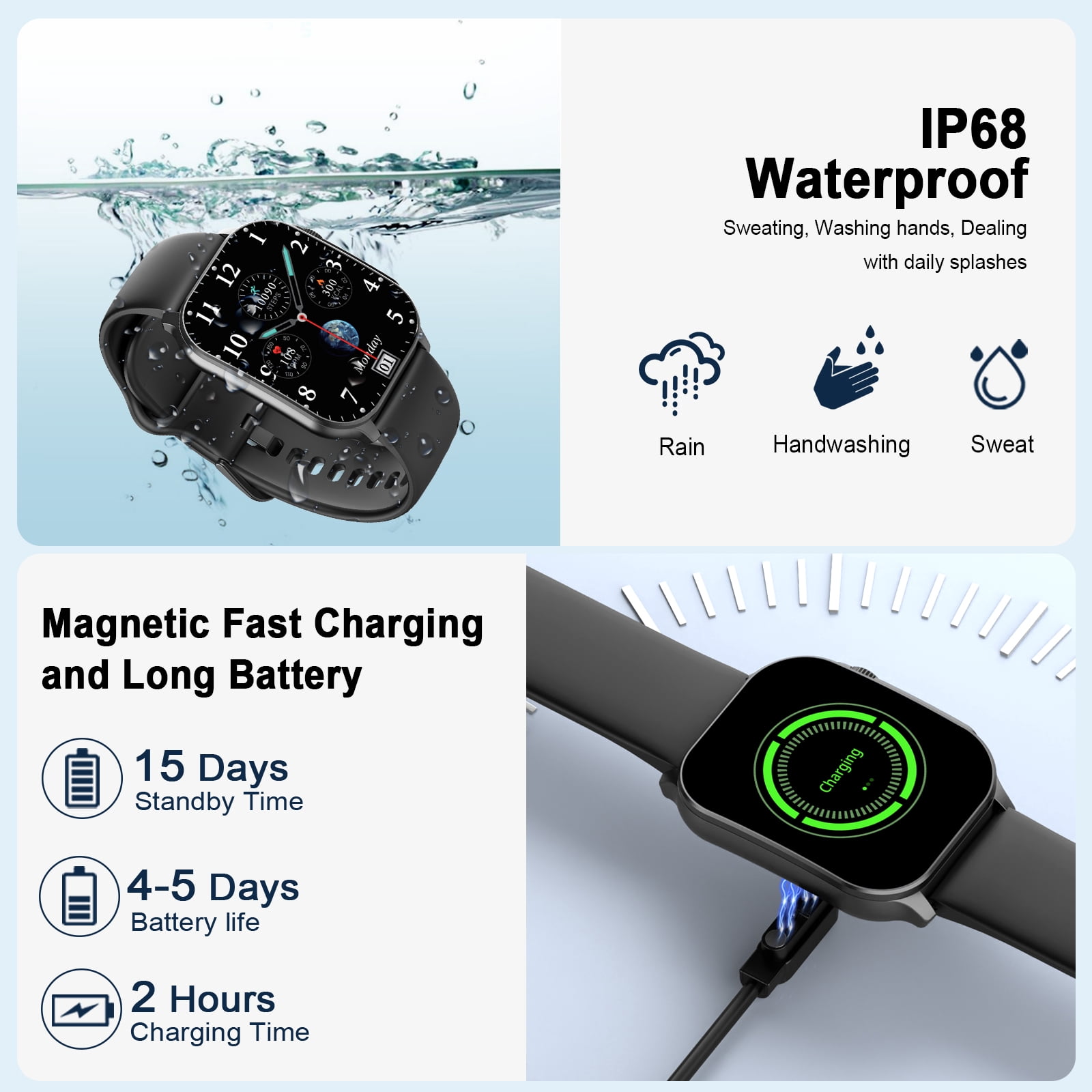 Smart Watch Fits for Android and iPhone, 2.01" AMOLED HD Curved Screen, Bluetooth Calls/Answer, Fitness Tracker, 110+ Sport Modes, Smart Watch for Men Women, IP68 Waterproof Smartwatch, Gifts - Image 5