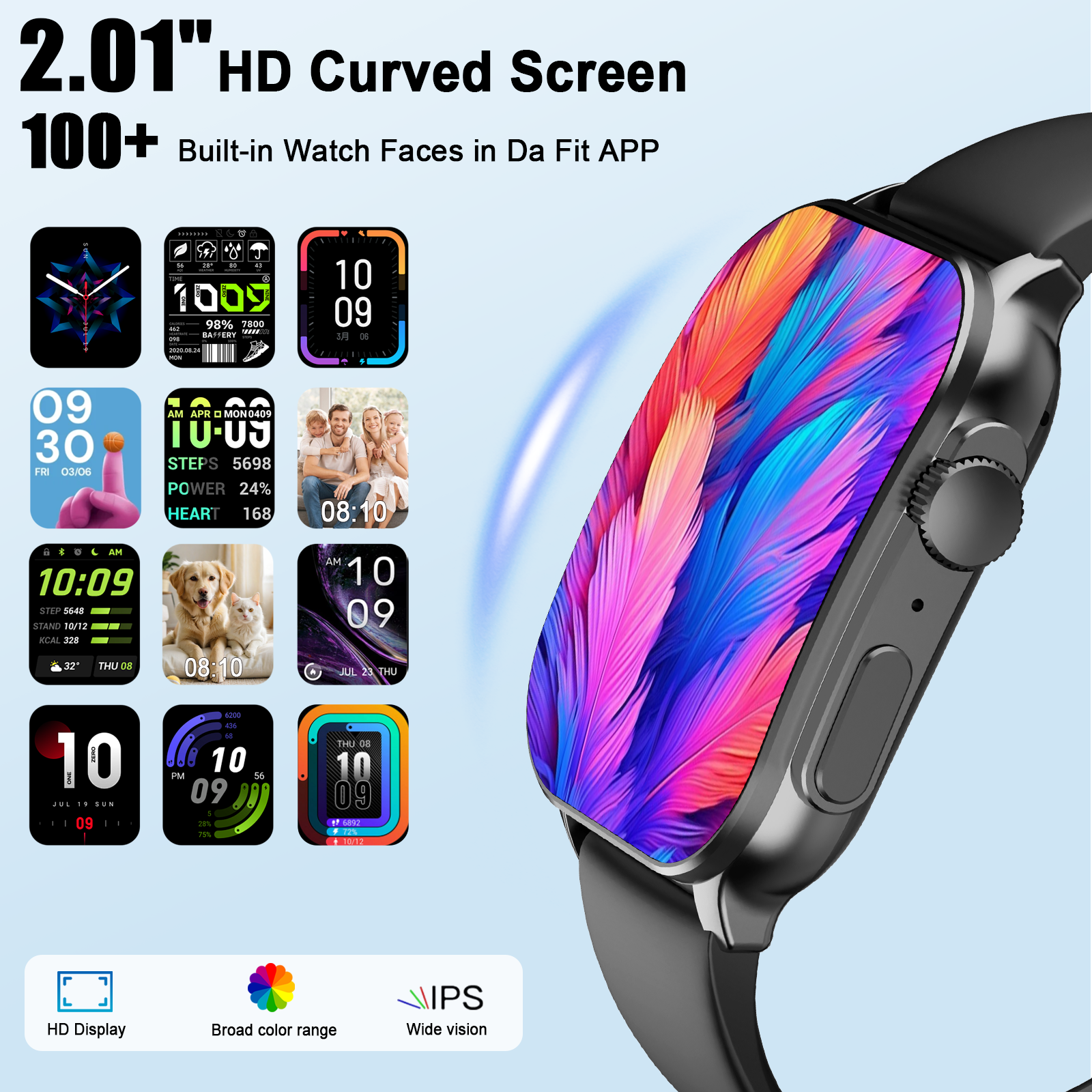 Smart Watch Fits for Android and iPhone, 2.01" AMOLED HD Curved Screen, Bluetooth Calls/Answer, Fitness Tracker, 110+ Sport Modes, Smart Watch for Men Women, IP68 Waterproof Smartwatch, Gifts - Image 3