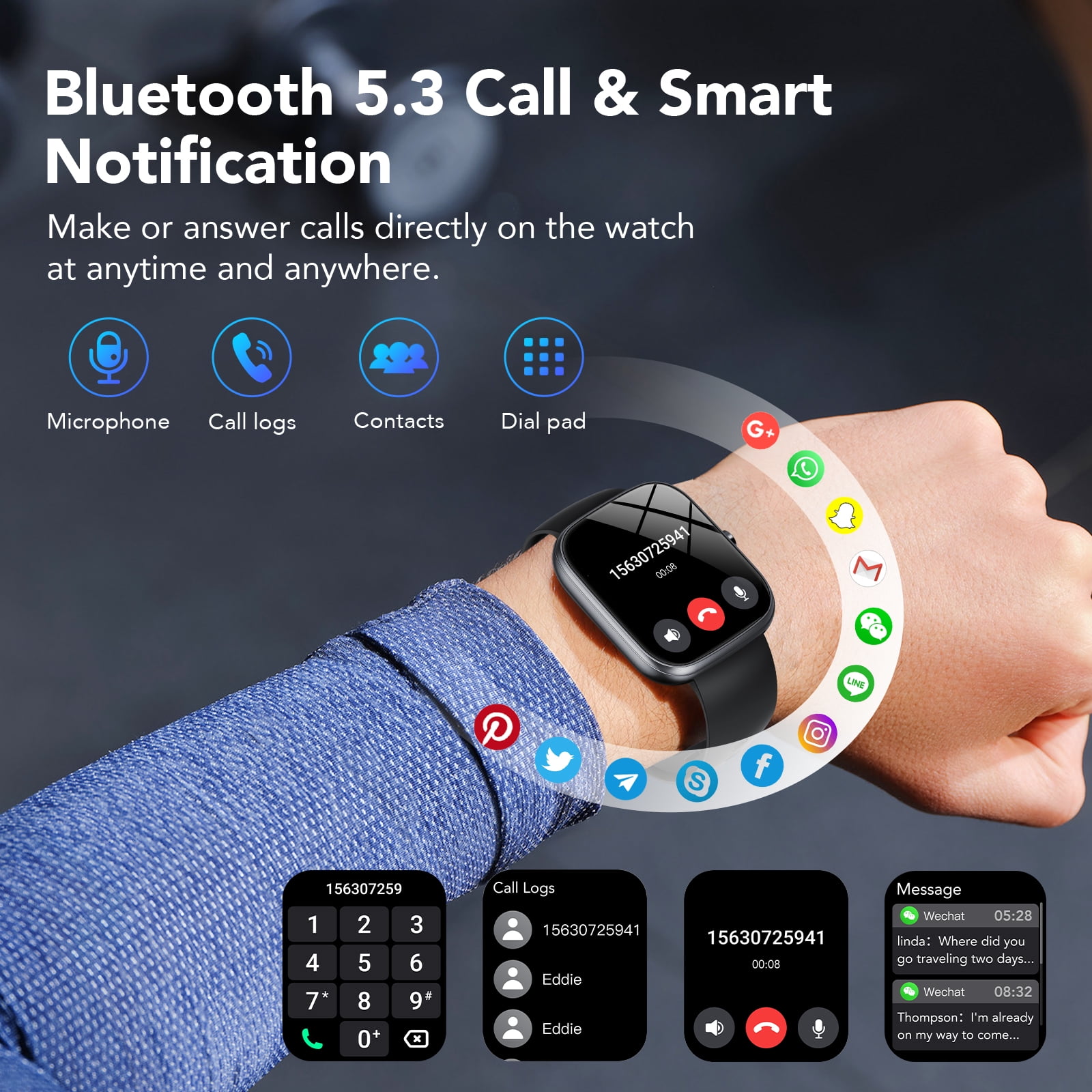Smart Watch Fits for Android and iPhone, IP68 Waterproof Smartwatch for Women Men 100+ Sports Modes 1.91-inch Fitness Tracker, Smart Watch with Bluetooth Call(Answer/Make Calls), for Gift Black - Image 5