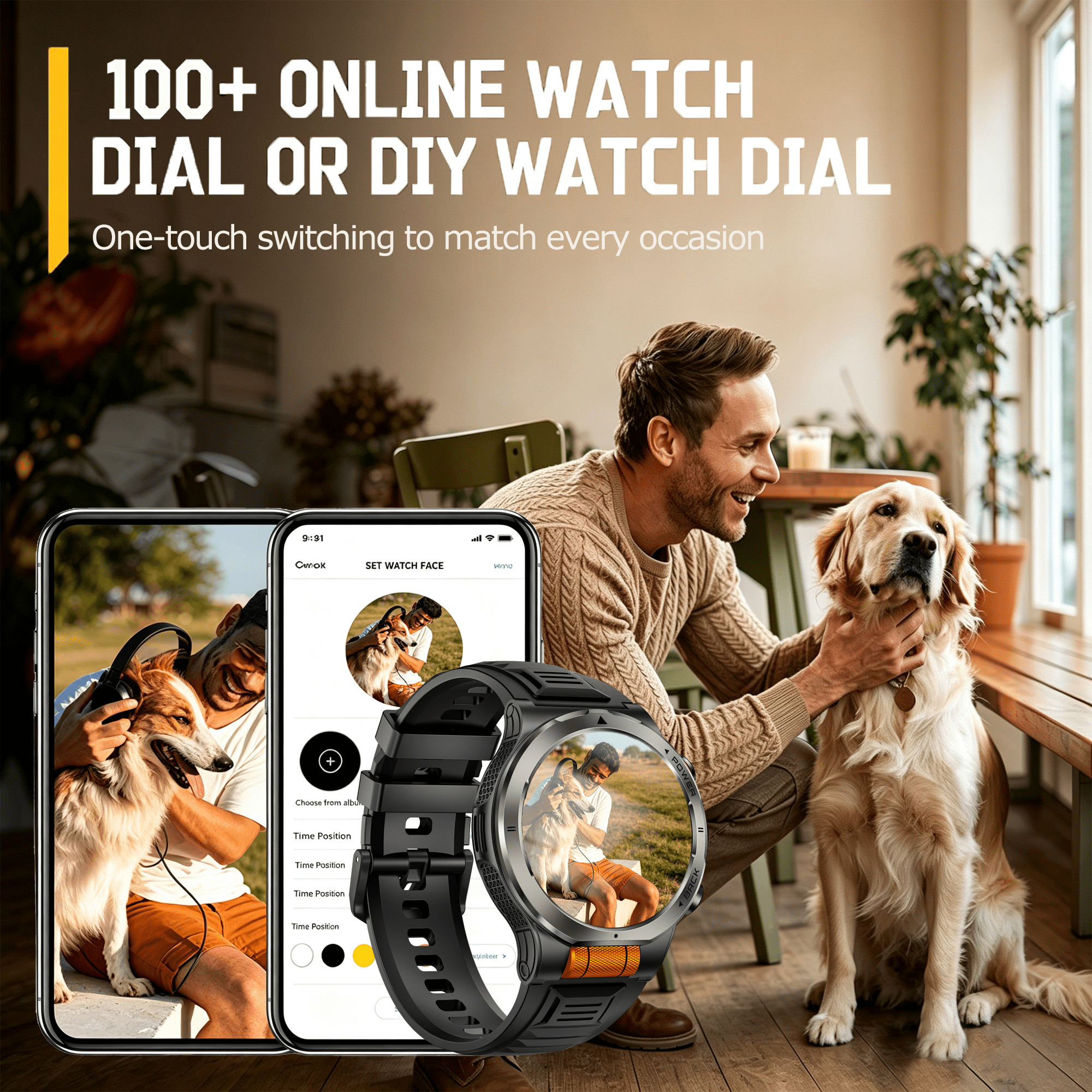 Smart Watch for Men, 1.43'' AMOLED Outdoor Smartwatch with Flashlight Compass, 3ATM Waterproof Fitness Tracker with Bluetooth Call, 1100 mAh Battery for Android iOS, Orange - Image 4