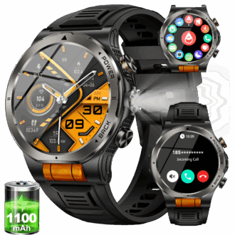 Smart Watch for Men, 1.43'' AMOLED Outdoor Smartwatch with Flashlight Compass, 3ATM Waterproof Fitness Tracker with Bluetooth Call, 1100 mAh Battery for Android iOS, Orange