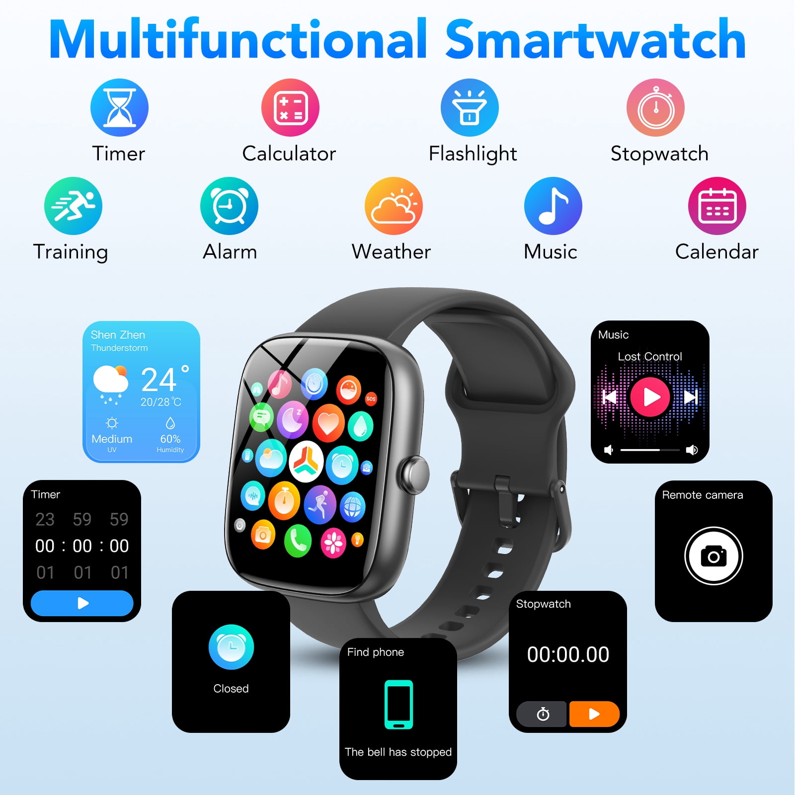 Smart Watch for Men Women, 1.85" Smartwatch with Bluetooth Call, Fitness Tracker, 100+ Sports Modes, IP68 Waterproof Smart Watch Compatible with Android iOS, Black - Image 2