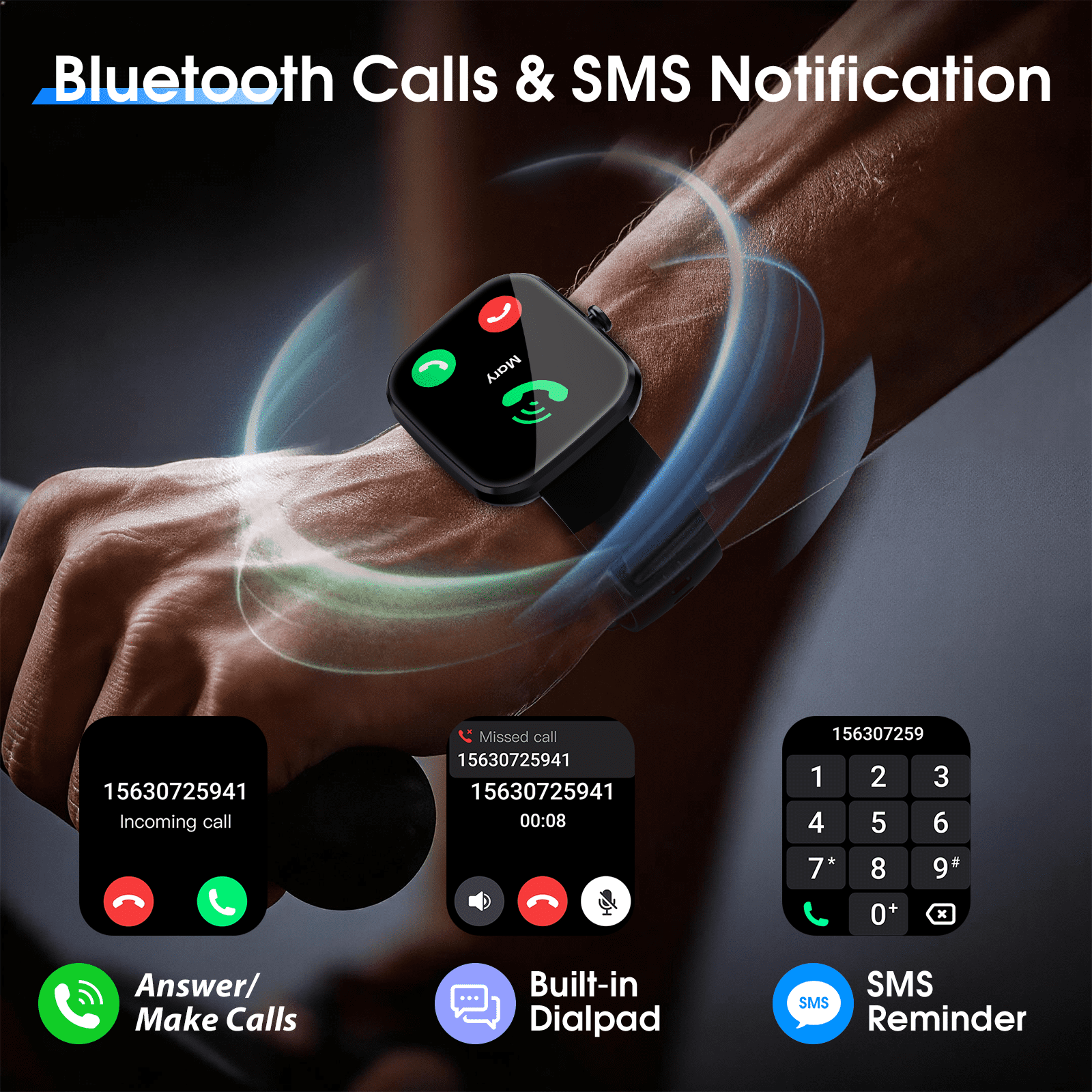 Smart Watch for Men Women, 1.91" HD Smartwatch Fits for Android and IPhone, Fitness Tracker with Bluetooth Answer/Make Calls/120+Sports Modes/IP68 Waterproof/Sleep/Pedometer, Perfect Gift - Image 4