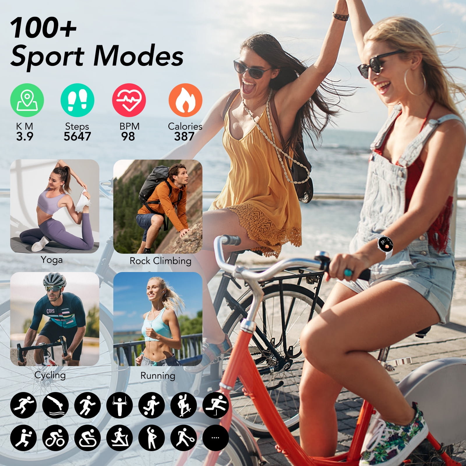 Smart Watch for Women, 1.27" Thin Face Fitness Tracker with Bluetooth Calls(Answer&Make), Smart Watch Fits for Android and iPhone, IP68 Waterproof, 110+ Sport Modes Smartwatch (2 Strap) - Image 3