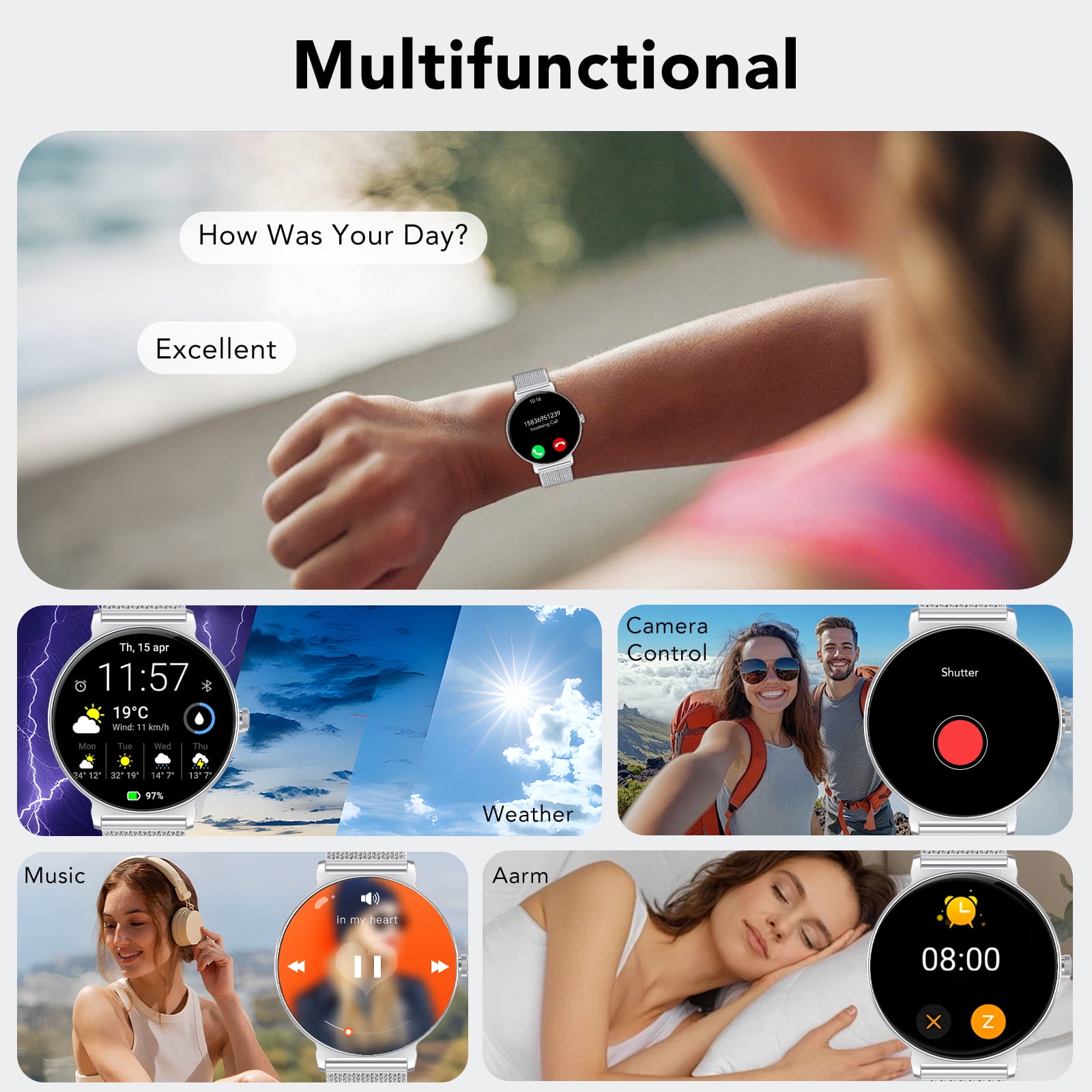 Smart Watch for Women, 1.27" Thin Face Fitness Tracker with Bluetooth Calls(Answer&Make), Smart Watch Fits for Android and iPhone, IP68 Waterproof, 110+ Sport Modes Smartwatch (2 Strap) - Image 2
