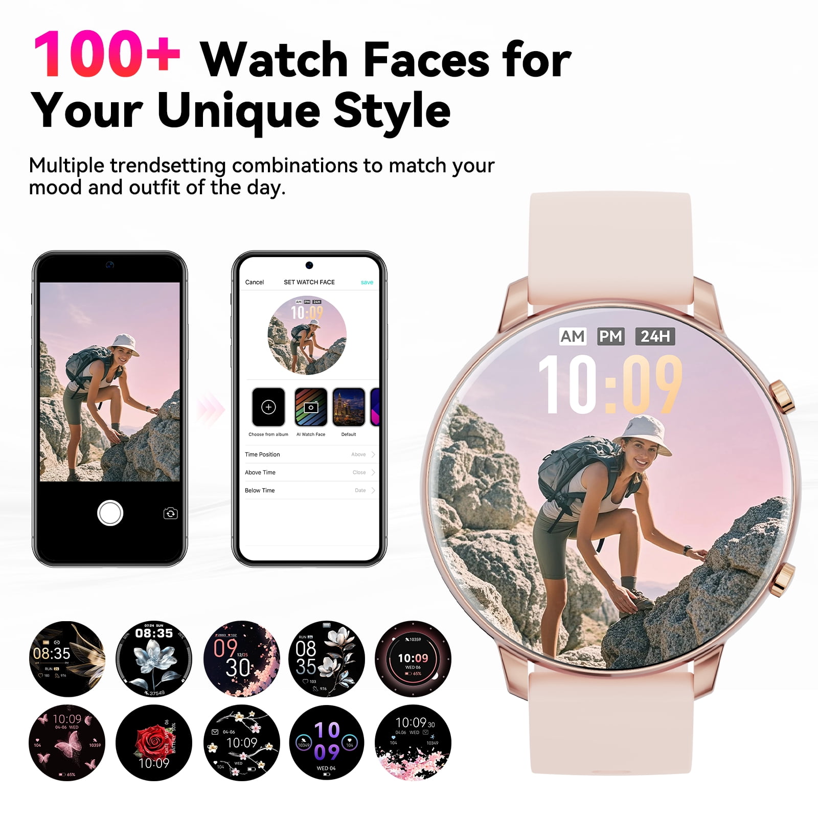 Smart Watch for Women, 1.39" Fitness Tracker with Bluetooth Calls(Answer&Make&Message Reminder), Smart Watch Fits for Android and iPhone, IP67 Waterproof, 100+ Sport Modes Smartwatch, for Gift, Pink - Image 3