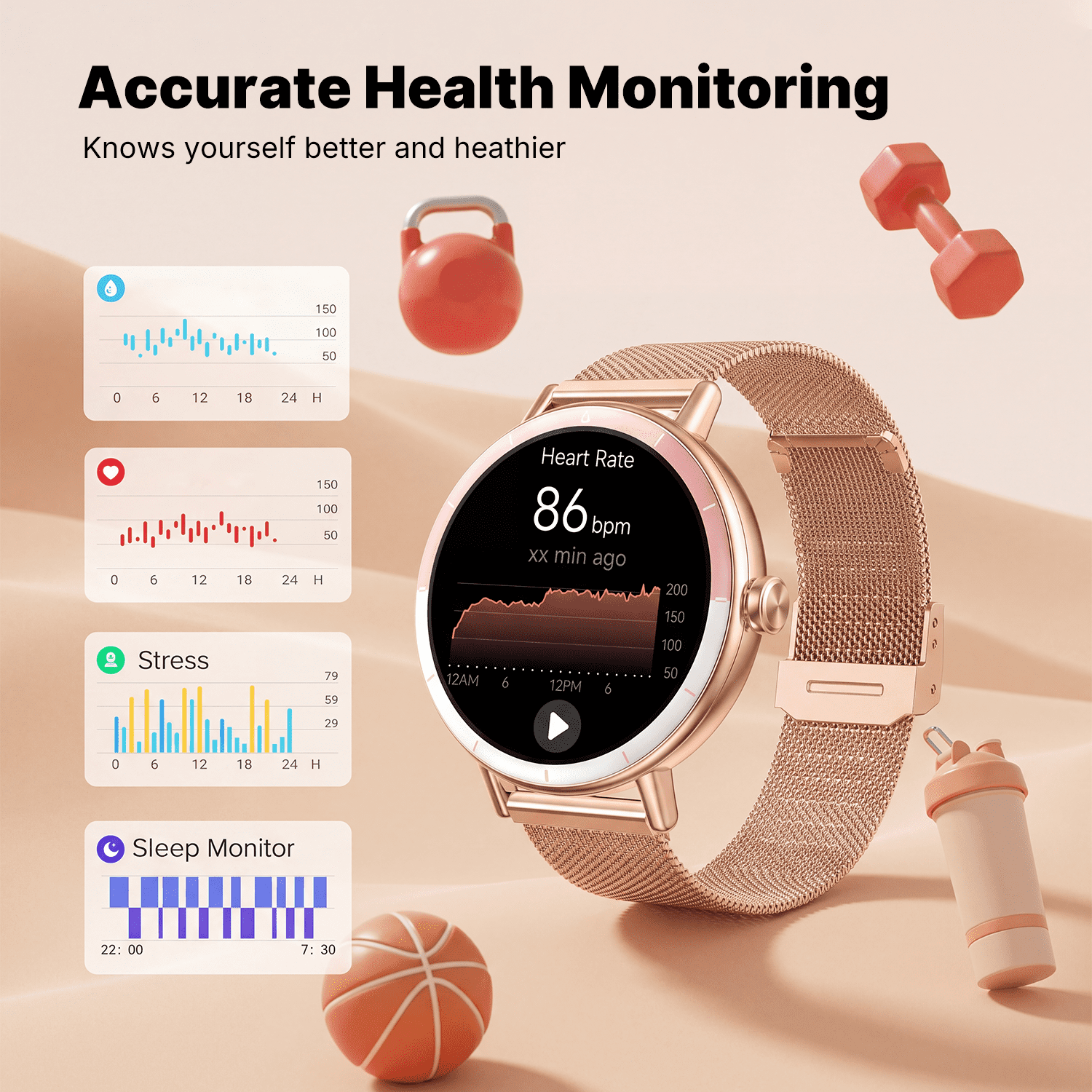 Smart Watch for Women Android/iPhone Devices, IP68 Waterproof Fitness Tracker with Bluetooth Answer/Make Calls, Activity Pedometer/100+ Sports Modes, Perfect Gift - Image 4