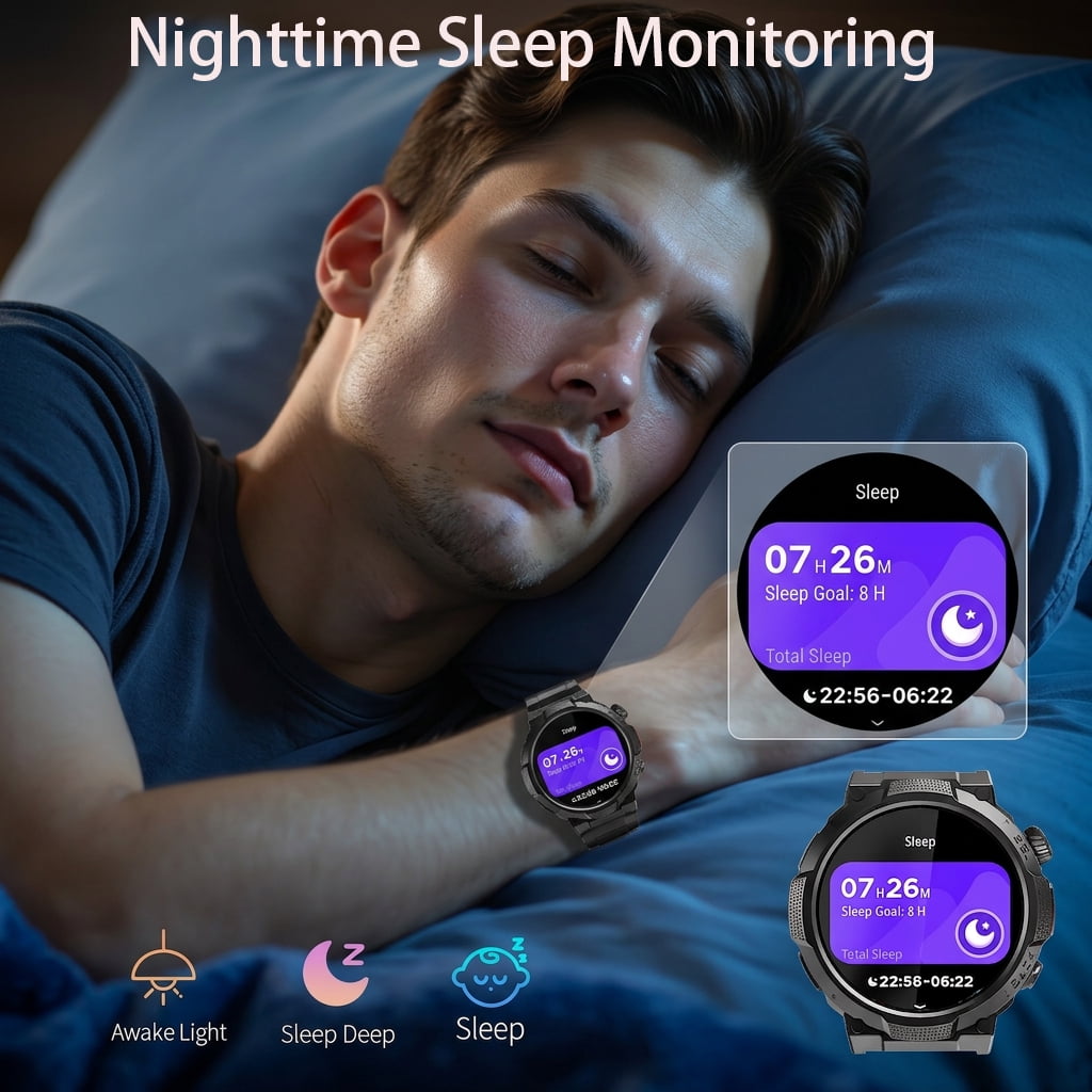 Smart Watches for Men (Answer/Make Call), 1.53" HD Military Smartwatch, 50+ Days Extra-Long Battery Life Fitness Tracker, Flashlight/110+Sports/Sleep Monitor/IP68 Waterproof Android Ios - Image 5