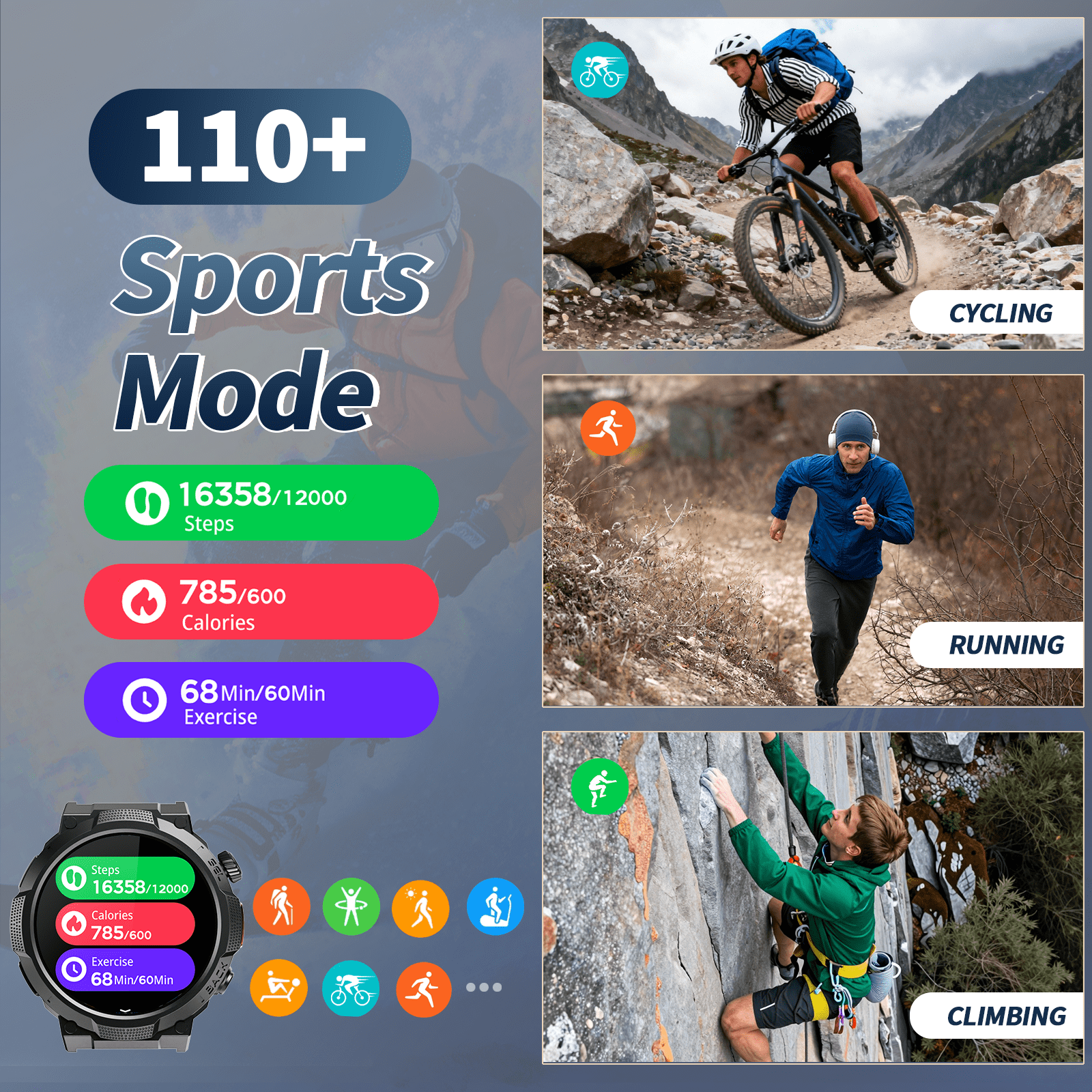 Smart Watches for Men (Answer/Make Call), 1.53" HD Military Smartwatch, 50+ Days Extra-Long Battery Life Fitness Tracker, Flashlight/110+Sports/Sleep Monitor/IP68 Waterproof Android Ios - Image 2