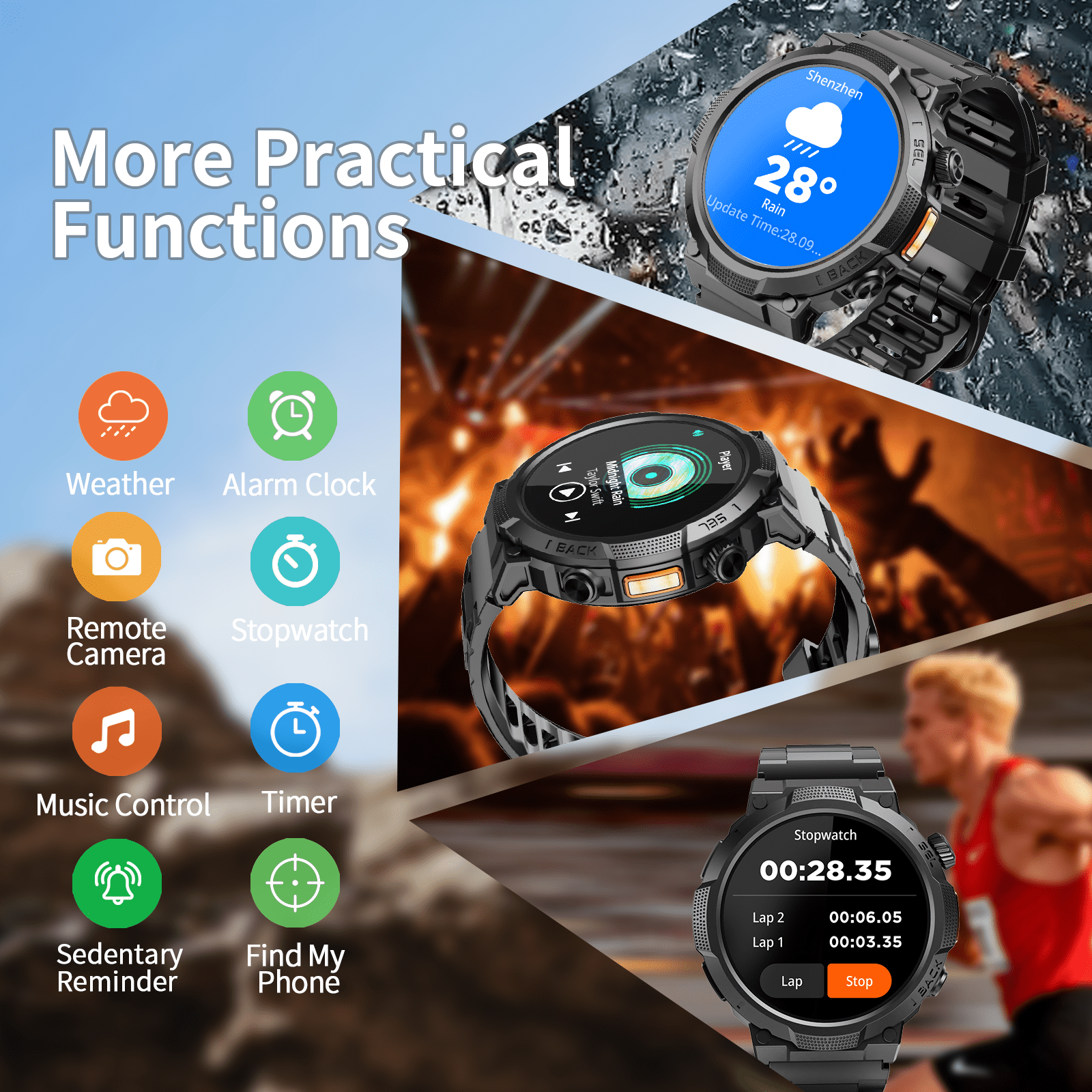 Smart Watches for Men (Answer/Make Call), 1.53" HD Military Smartwatch, 50+ Days Extra-Long Battery Life Fitness Tracker, Flashlight/110+Sports/Sleep Monitor/IP68 Waterproof Android Ios - Image 3