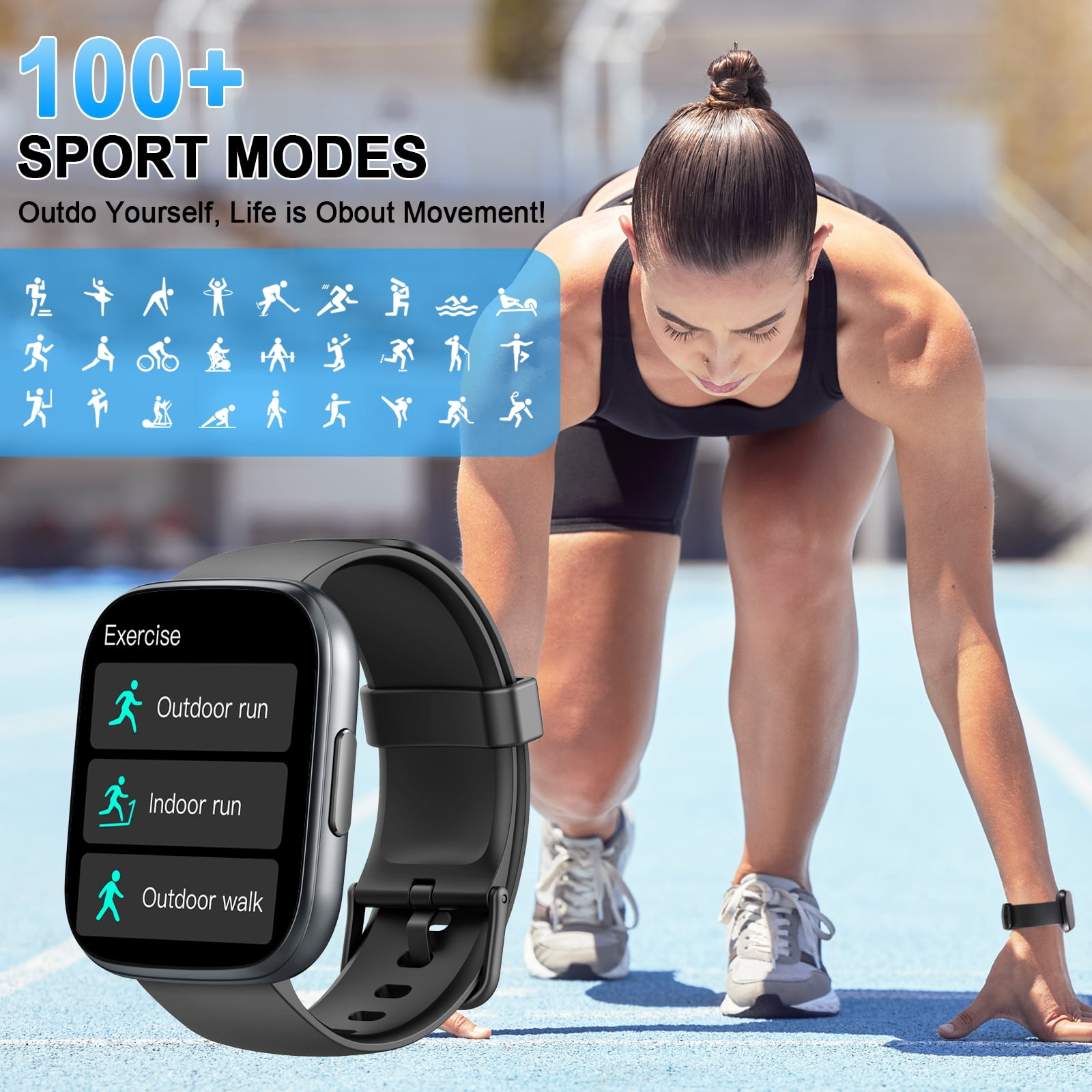 Smart Watches for Men Women Answer/Make Calls, 1.95" HD Touch Screen Fitness Watch with Steps/Calorie, 110+ Sport Modes Activity Tracker, IP68 Waterproof Smartwatch for Android iOS, for Gift, Black - Image 4