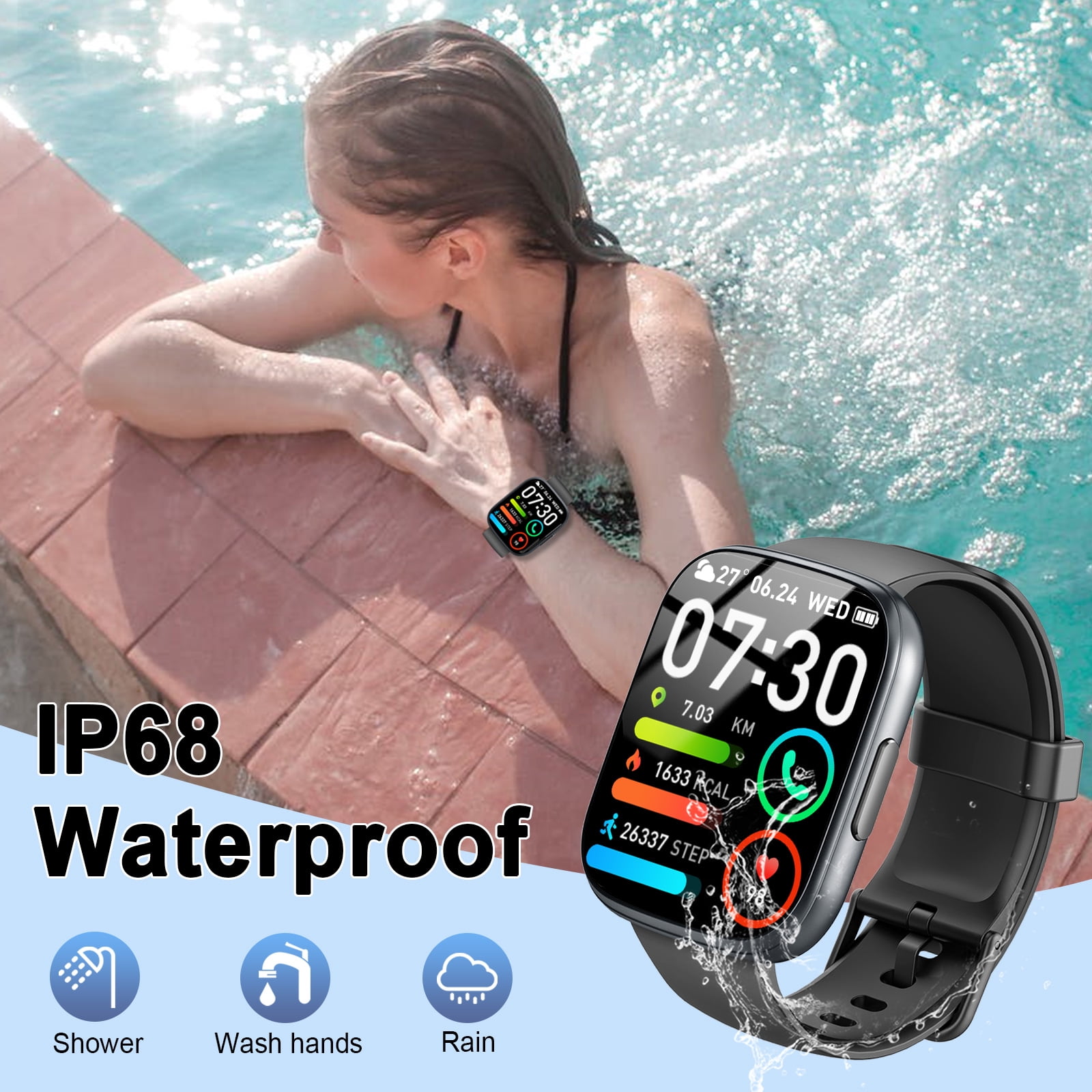 Smart Watches for Men Women Answer/Make Calls, 1.95" HD Touch Screen Fitness Watch with Steps/Calorie, 110+ Sport Modes Activity Tracker, IP68 Waterproof Smartwatch for Android iOS, for Gift, Black - Image 3