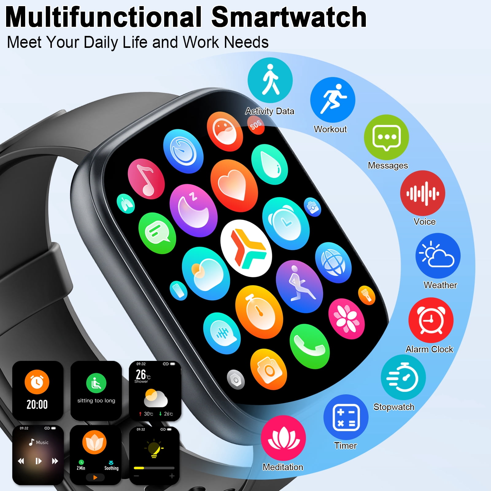 Smart Watches for Men Women Answer/Make Calls, 1.95" HD Touch Screen Fitness Watch with Steps/Calorie, 110+ Sport Modes Activity Tracker, IP68 Waterproof Smartwatch for Android iOS, for Gift, Black - Image 5