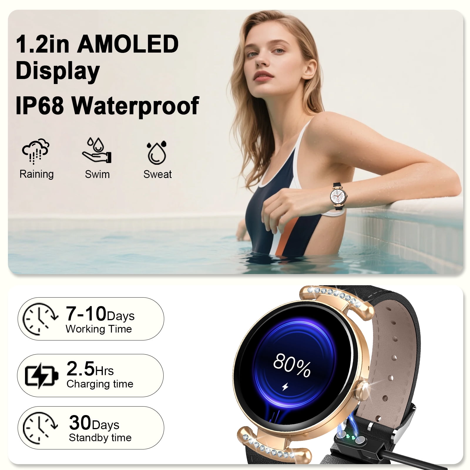 Smart Watches for Women, 1.2'' AMOLED HD Round Screen Fitness Trackers with Bluetooth Call (Answer/Make/Text), 100+ Sports Mode, IP68 Waterproof Women Smart Watch for Android IOS - Image 5