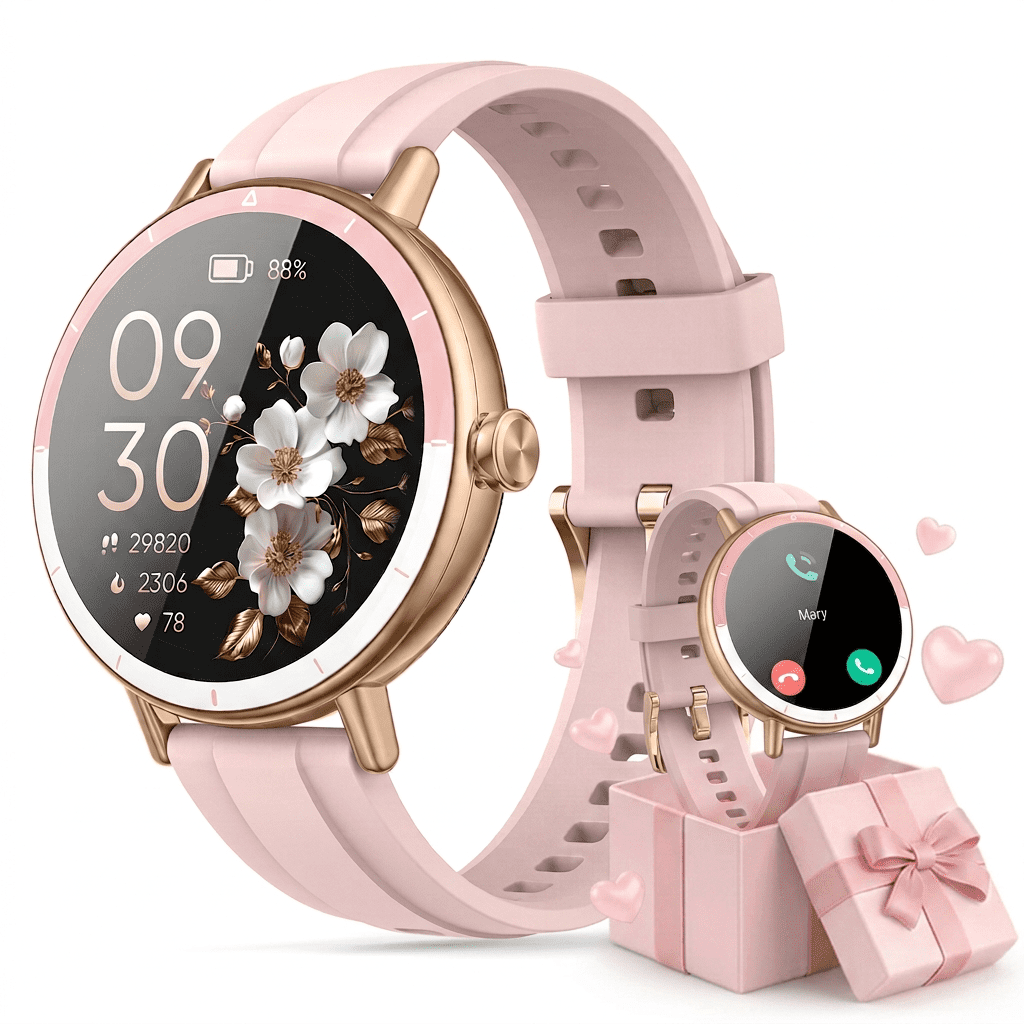 Smart Watches for Women, 1.27" HD Touchscreen Fitness Tracker with Bluetooth Calls, 100+ Sport Modes Ladies Smart Watch, IP68 Waterproof Smartwatch Compatible IOS/Android