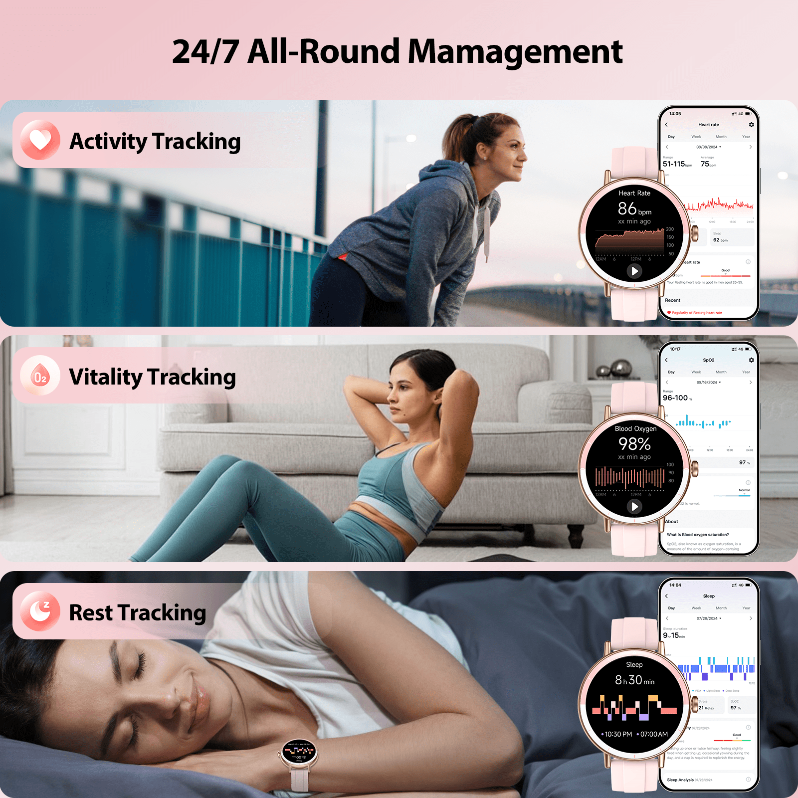 Smart Watches for Women, 1.27" HD Touchscreen Fitness Tracker with Bluetooth Calls, 100+ Sport Modes Ladies Smart Watch, IP68 Waterproof Smartwatch Compatible IOS/Android - Image 2