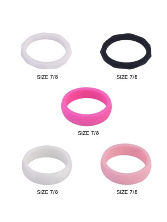 Solutions Adult Female 5 Piece White and Pink Silicone Ring Set, Size 7/8 - No Stone