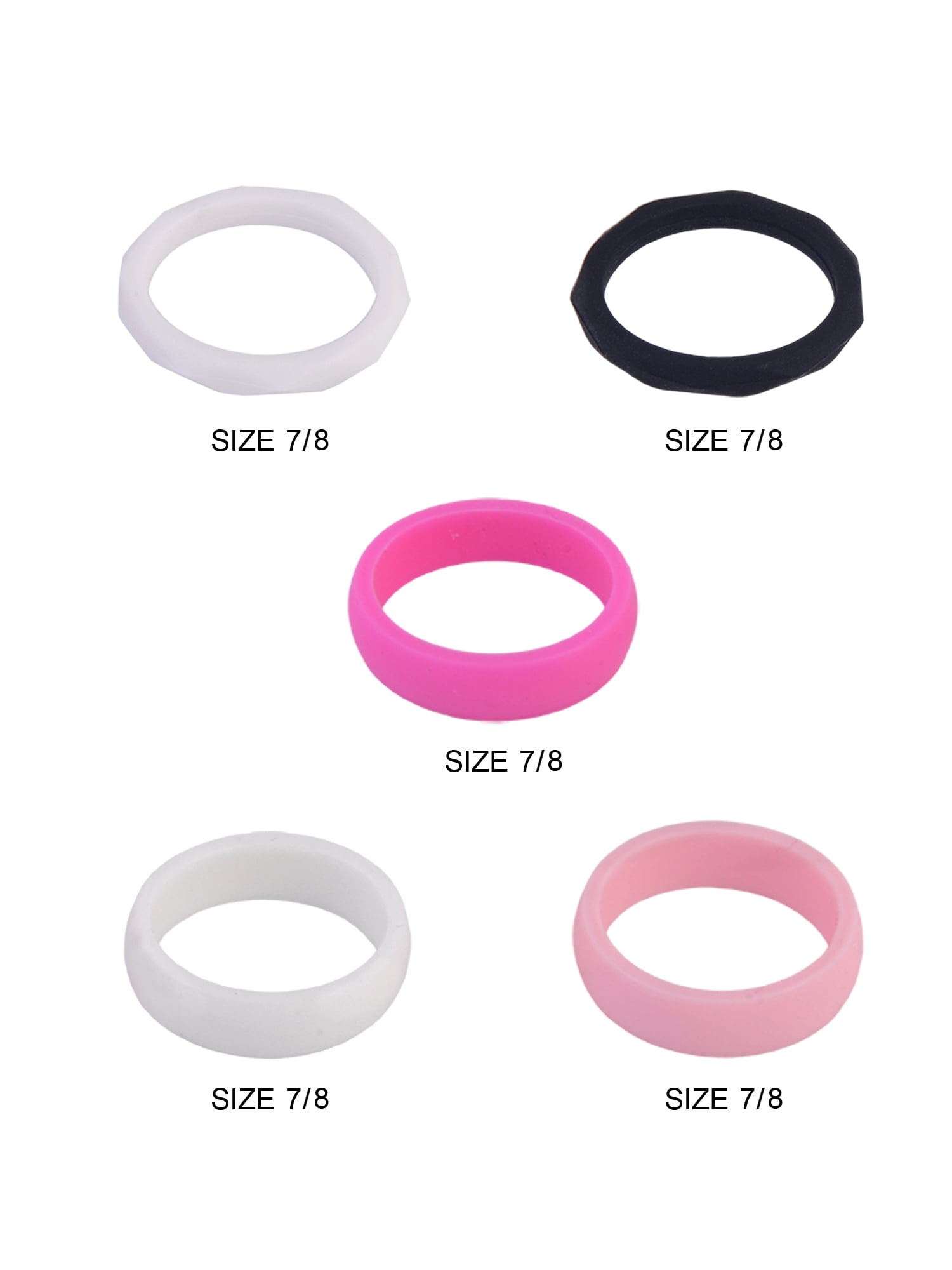 Solutions Adult Female 5 Piece White and Pink Silicone Ring Set, Size 7/8 - No Stone