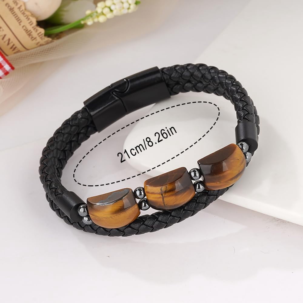 Son's Tiger Eye Protection Bracelets For Men, To My Son Bracelet from Mom Leather Black Beaded Bangle Engarved With Love You Forever Cuff Jewelry Gift for Birthday Christmas - Image 2