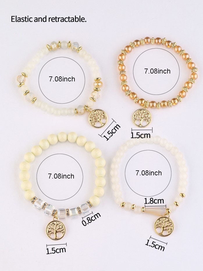 Stackable Crystal Beaded Bracelets for Women Boho Multi Layer Stretch Bracelets Natural Stone Bead Bracelet with Butterfly Charm Jewelry for Women - Pink 6.29Inch - Image 4